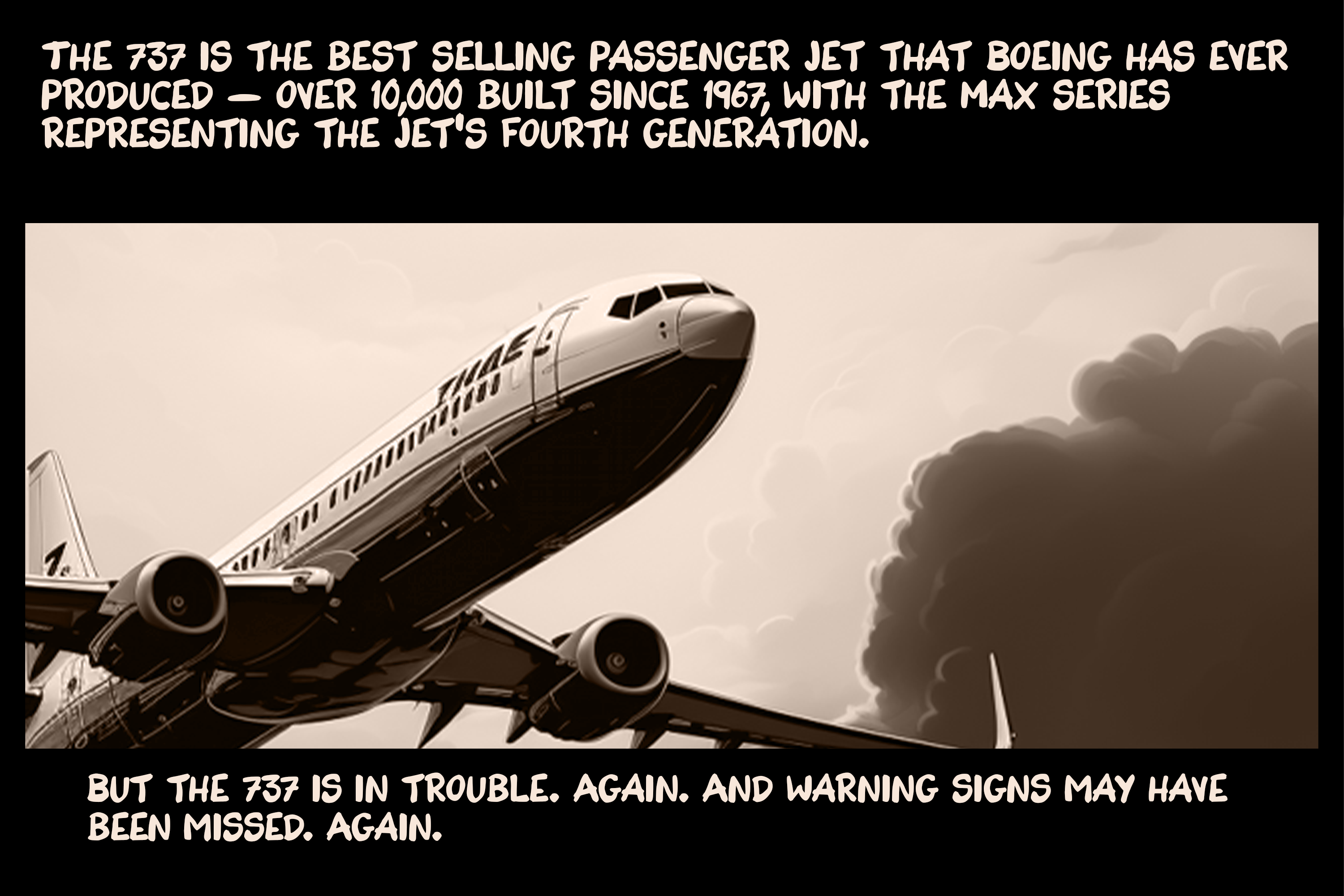 The 737 is the best selling passenger jet that Boeing has ever produced — over 10,000 built since 1967, with the Max series representing the jet’s fourth generation. But the 737 is in trouble. Again. And warning signs may have been missed. Again.