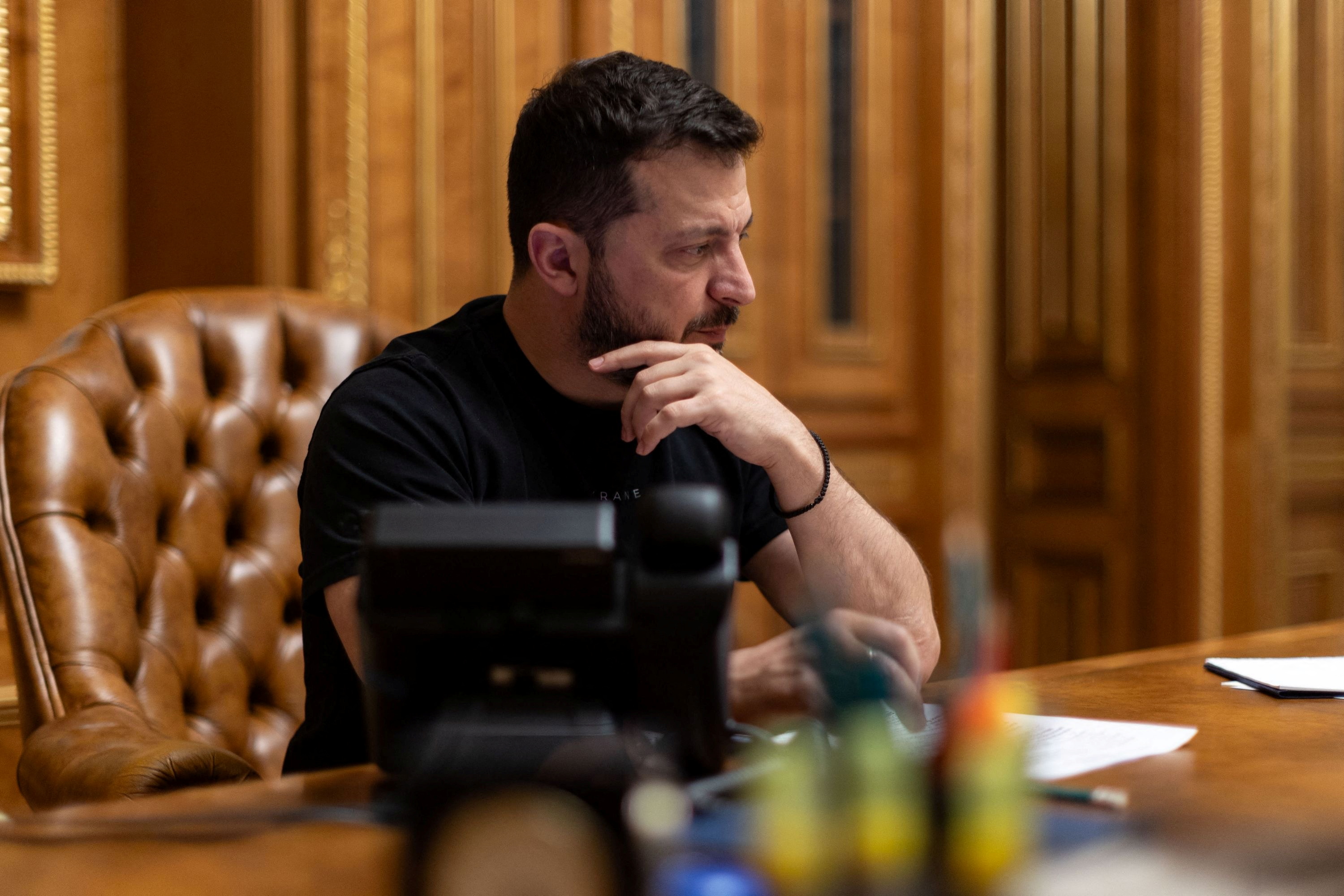 Zelenskyy talks by phone with Israeli Prime Minister Benjamin Netanyahu in Kyiv, Ukraine, on October 8, 2023