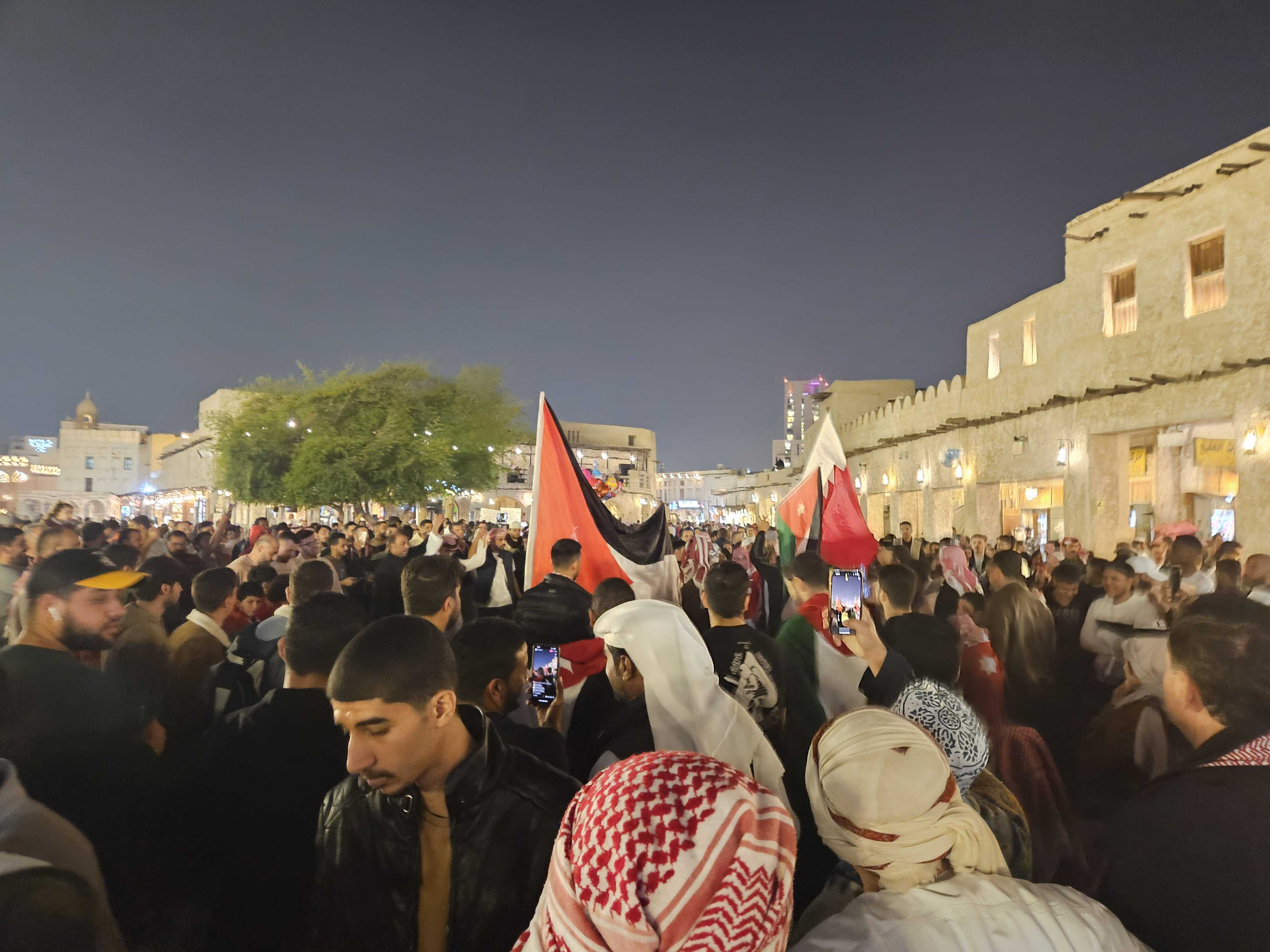 Supporters of Jordan and Qatar at Souq Waqif