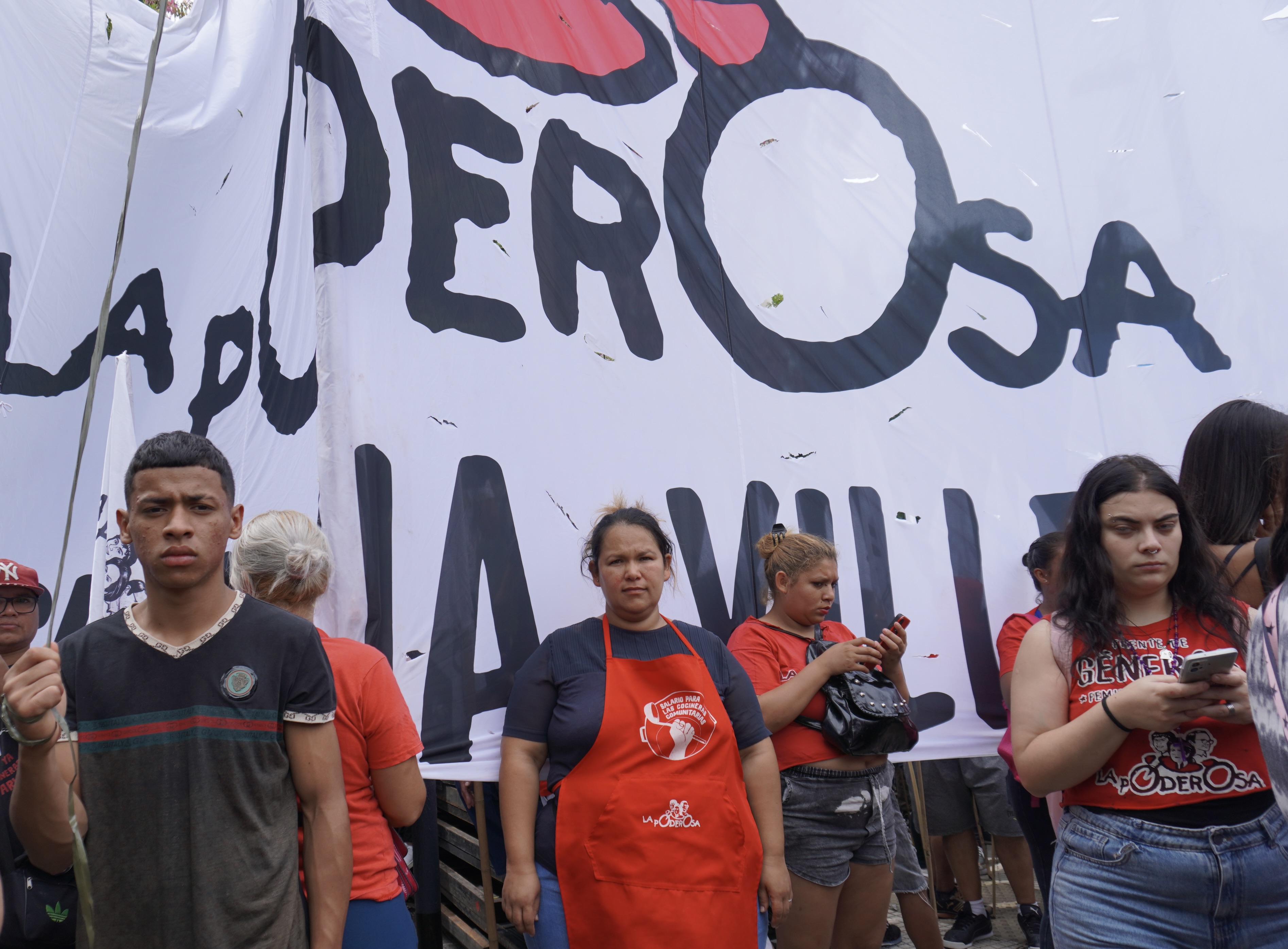 Protester Marisela Escalante, centre, called on the Argentinian government to make the ‘food emergency’ its first priority