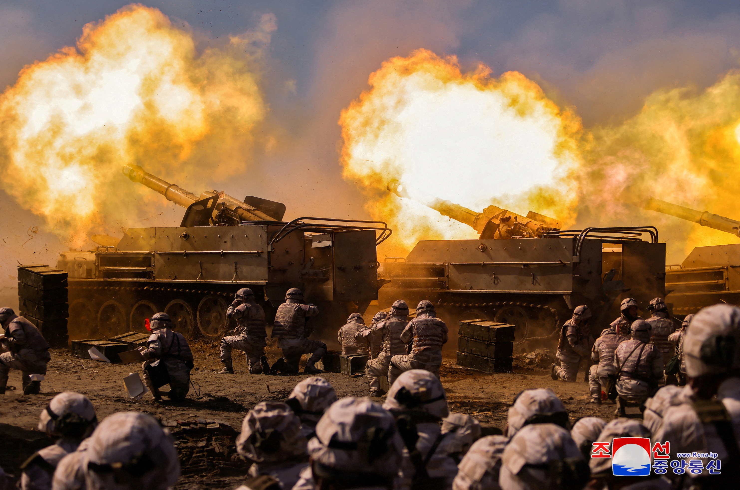 The Korean People's Army conducts an artillery firing drill, KCNA news agency reported, in North Korea, March 7, 2024 in this picture released on March 8