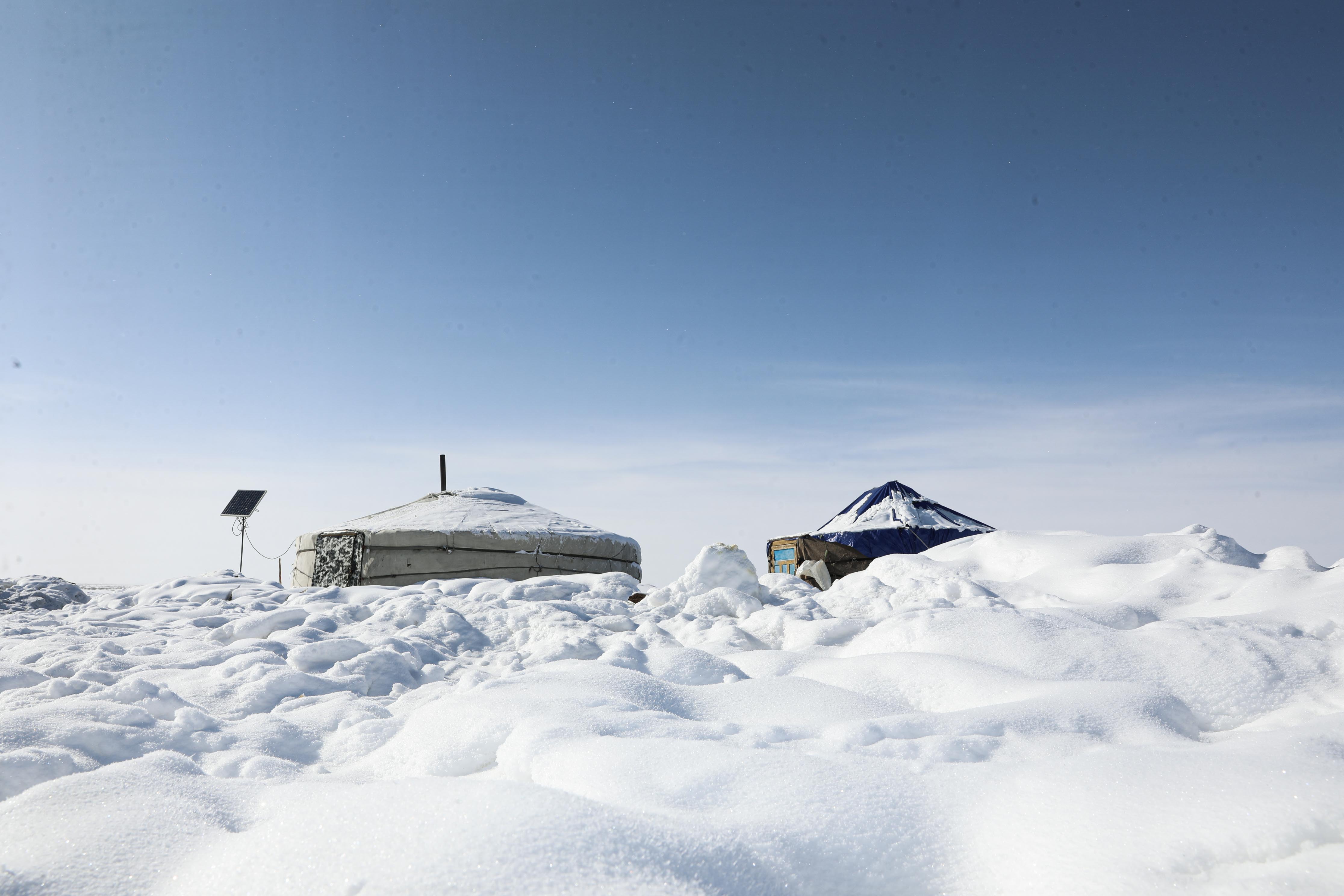 Heavy snowfall has buried more than 1,000 herder households’ gers – round tent-like dwellings [Courtesy of Mongolian Red Cross Society]