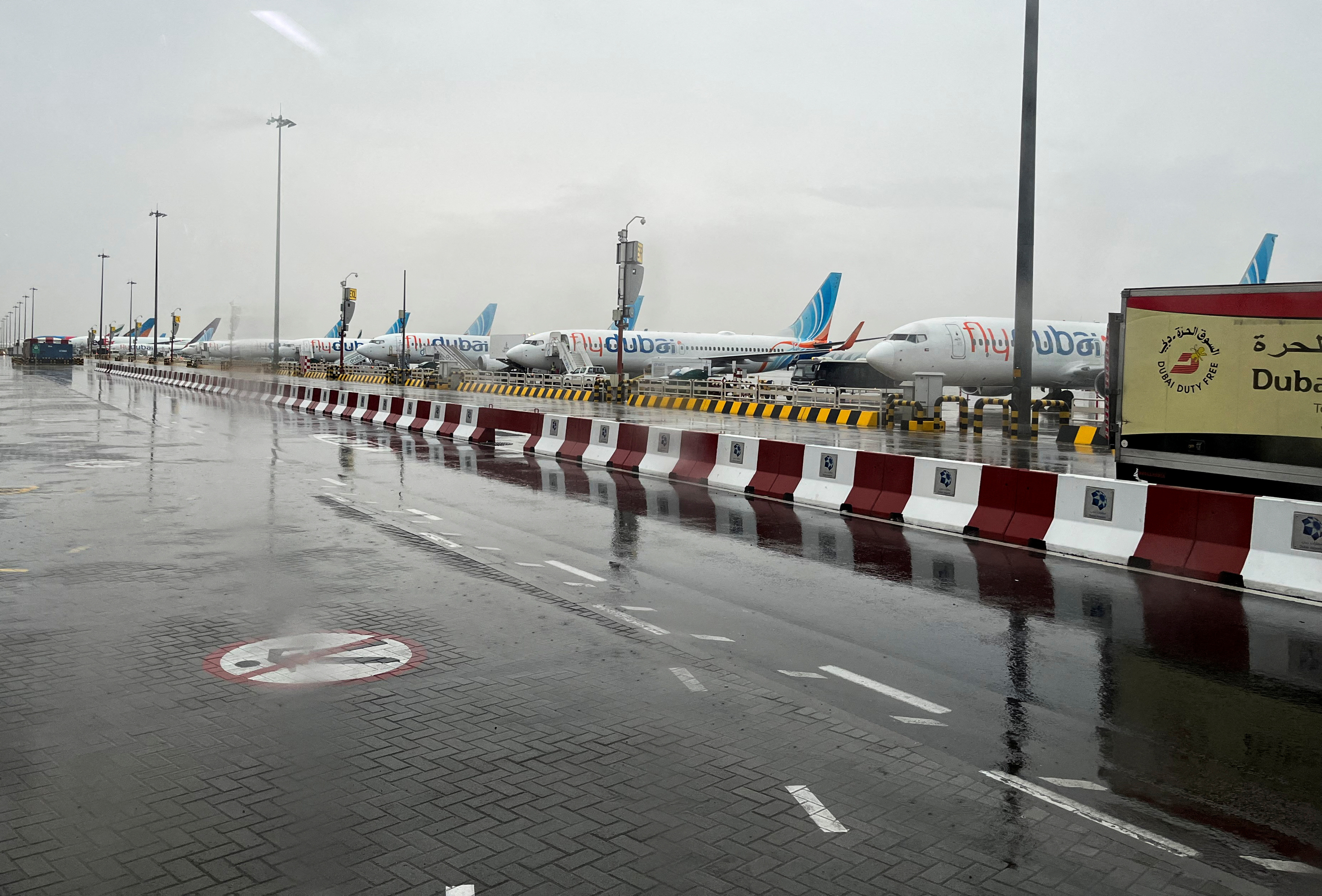 flooded street during a rain storm in Dubai,