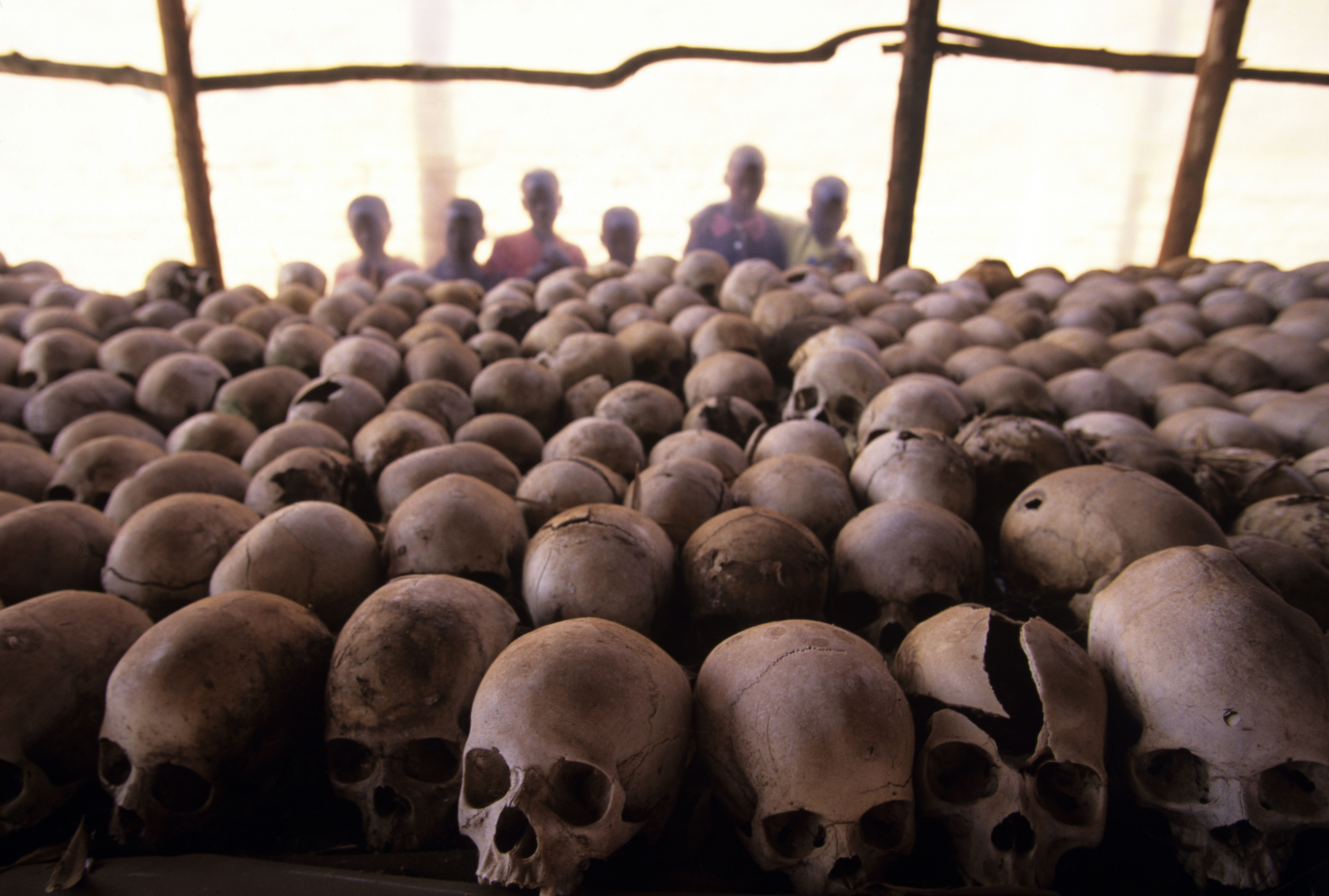 Hundreds of human skulls at a memorial to the genocide