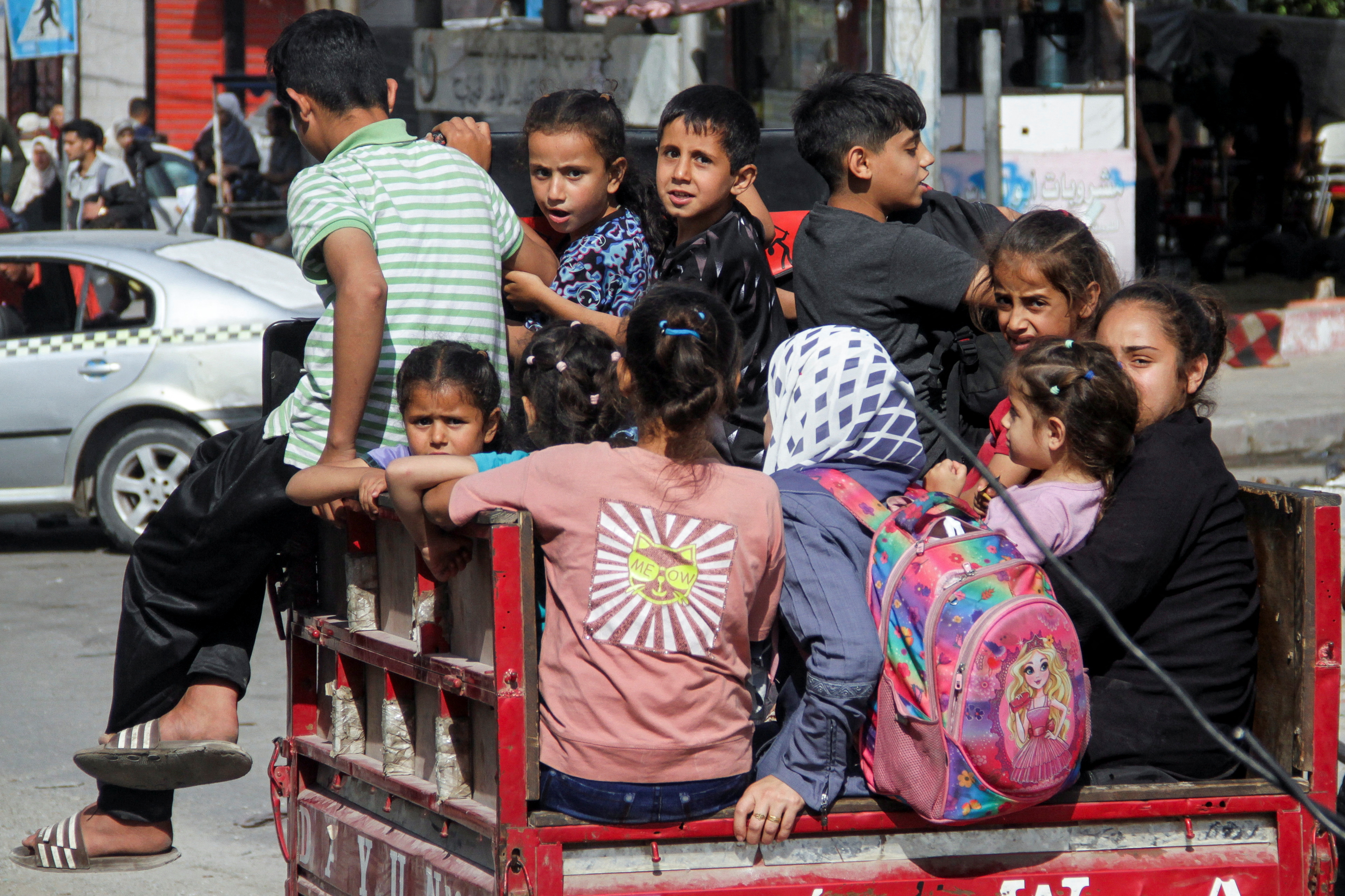 Displaced Palestinians, who fled Jabalia