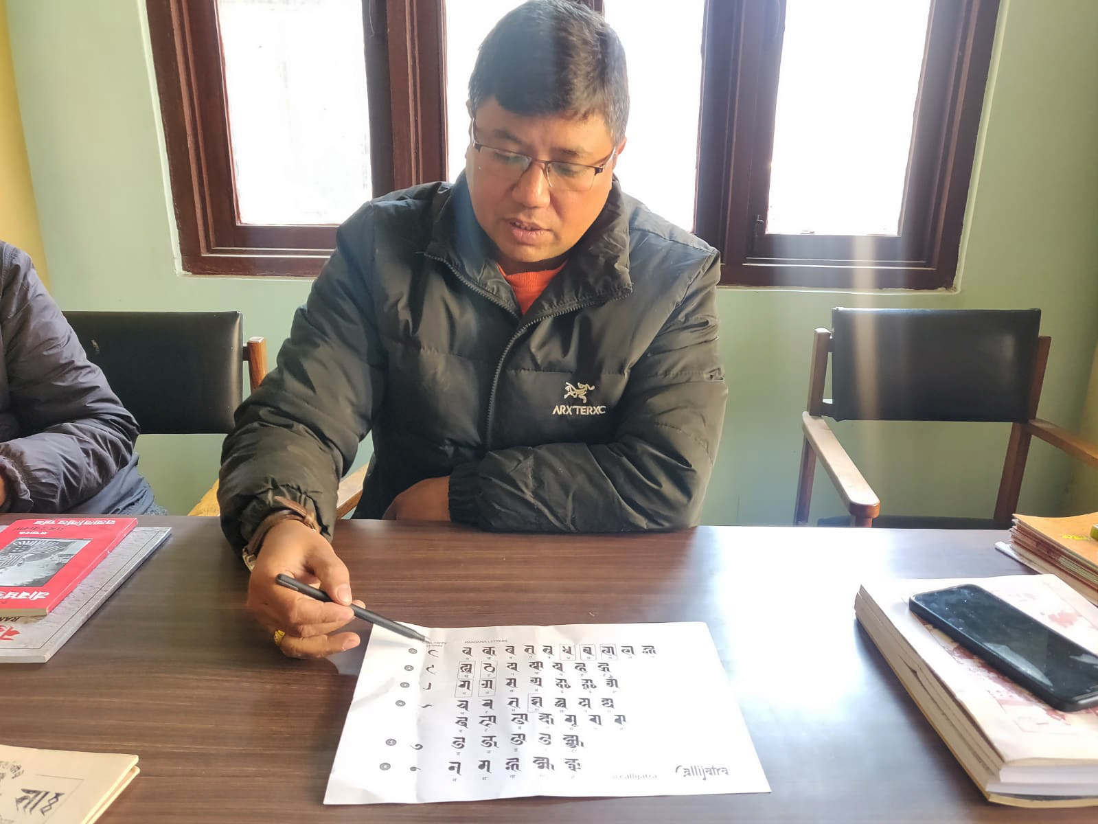 Anil Sthapit, the president of Nepal Lipi Guthi, explains the Ranjana alphabet, saying ‘We compare the scripts to the human body’