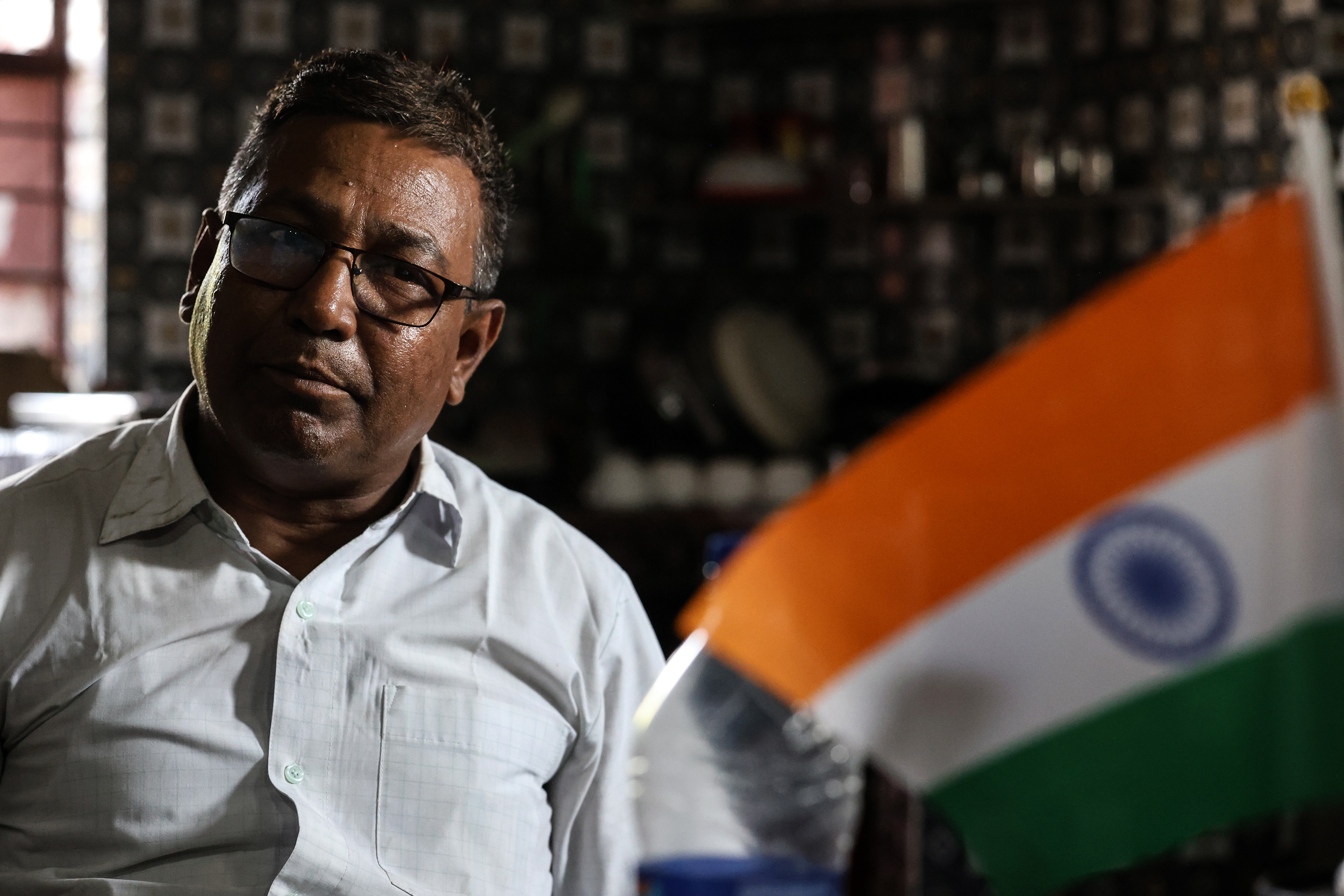 Swaraj Das, an activist from the Project Affected People’s Association (PAPA), at the office of his NGO in Bogra, West Bengal