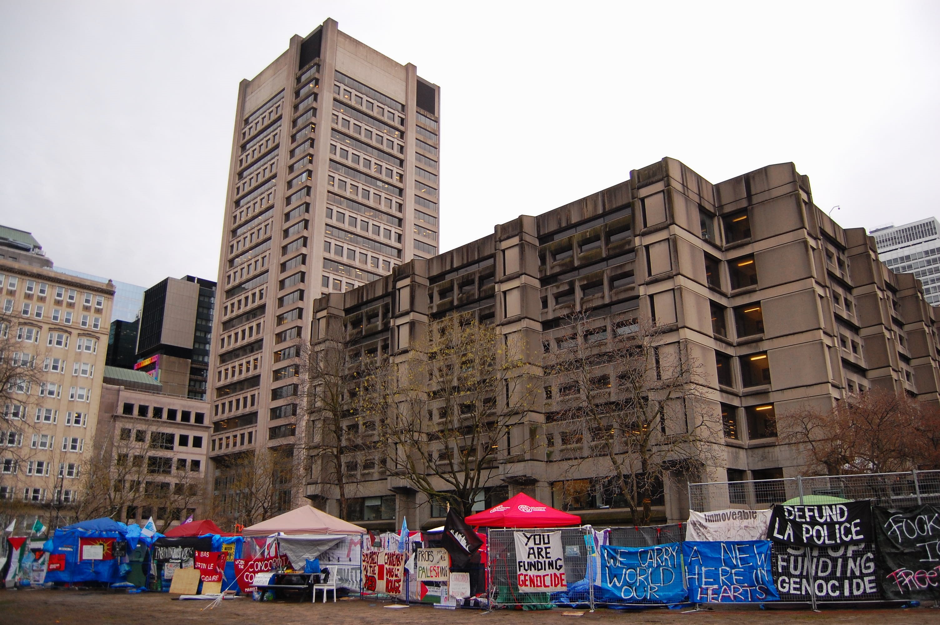 A view of the McGill University student protest encampment for Gaza, in Montreal, Canada