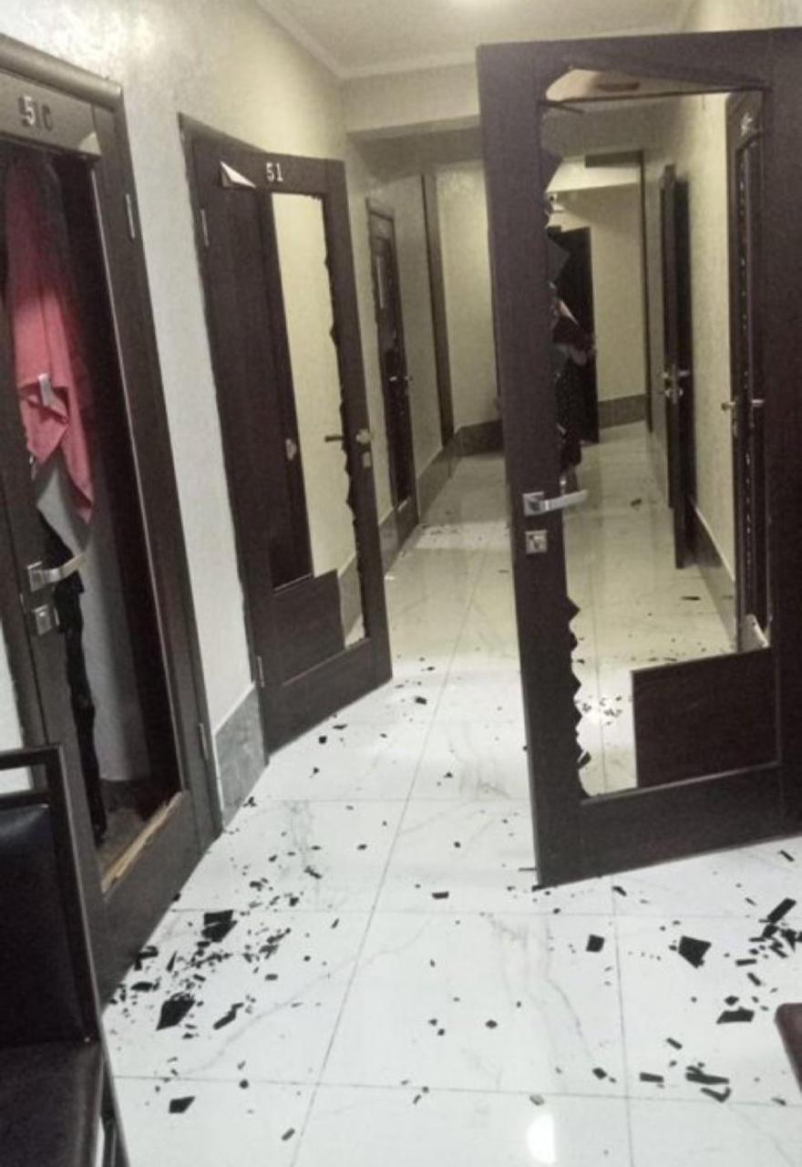 A large mob targeted hostel in Bishkek where hundreds of international students resided on May 17. [Courtesy of Bilal Ishaq]