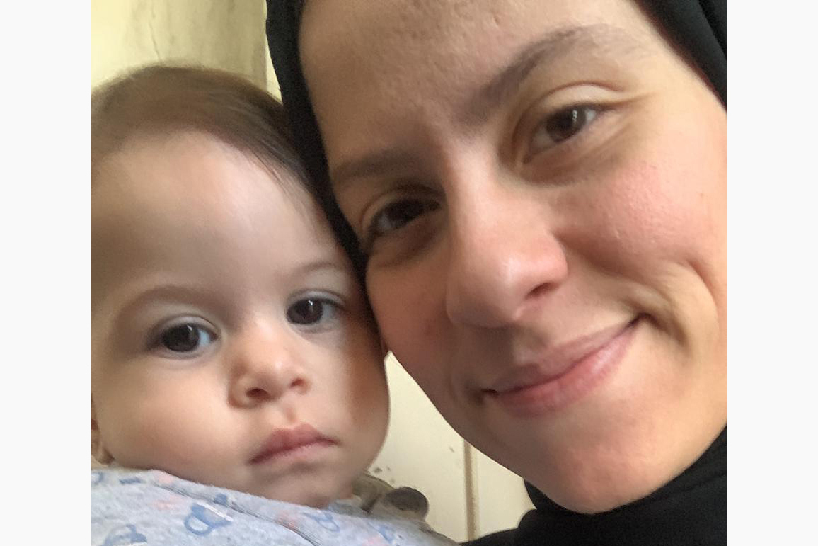 Noor and her daughter Lya after being displaced