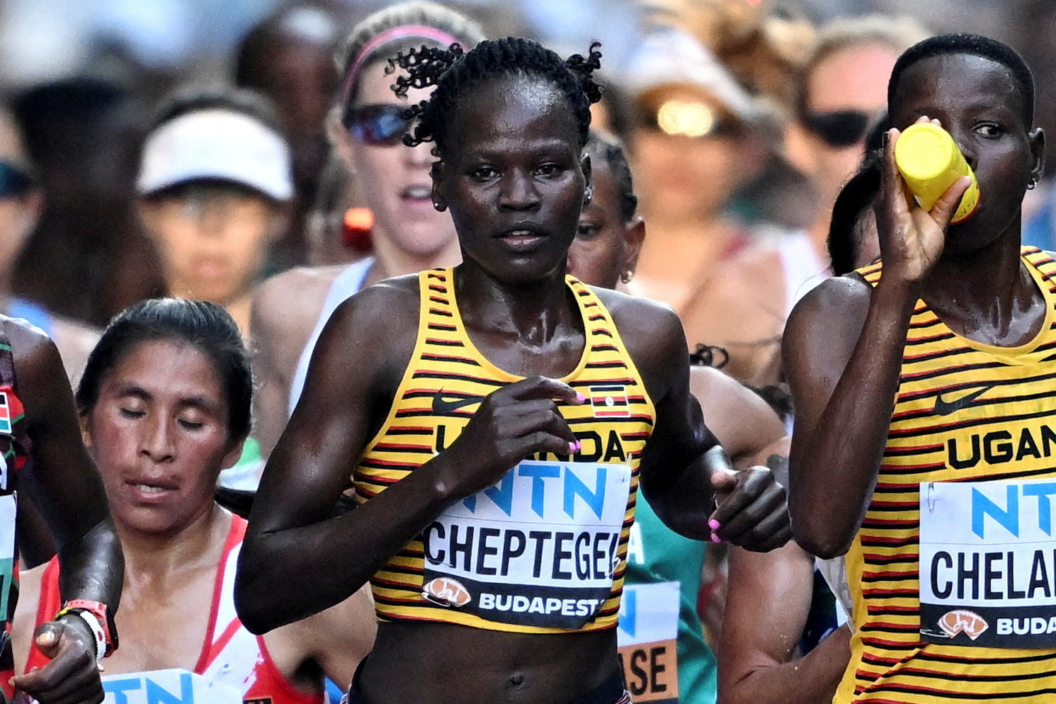 Cheptegei in action during the women’s marathon at the Paris Olympics