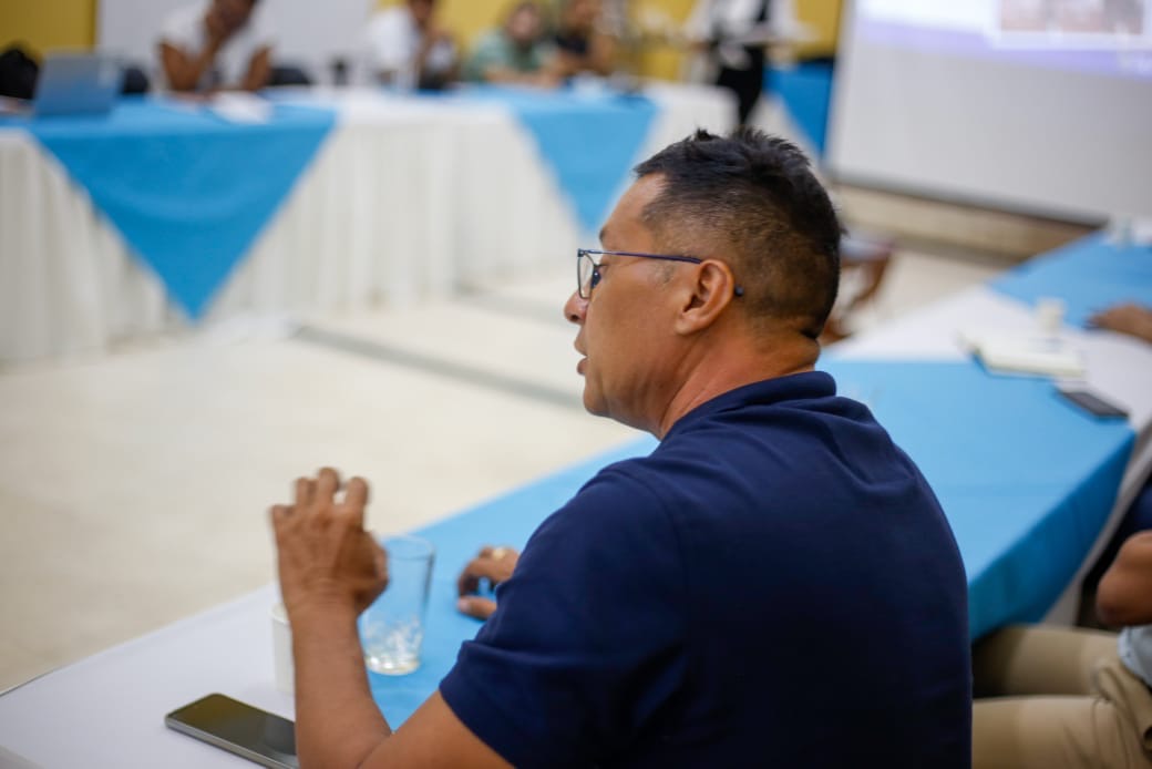 Ariel Villan speaks at a gathering in his home city of Santa Marta, Colombia