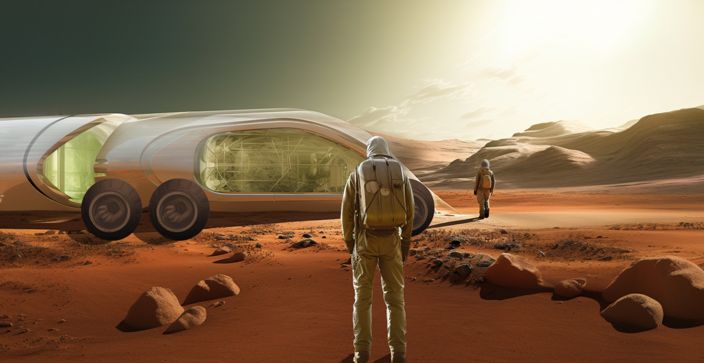 Artist rendering of a mycoculture rover or ‘Winnebago’ for moon- or planet-based travel