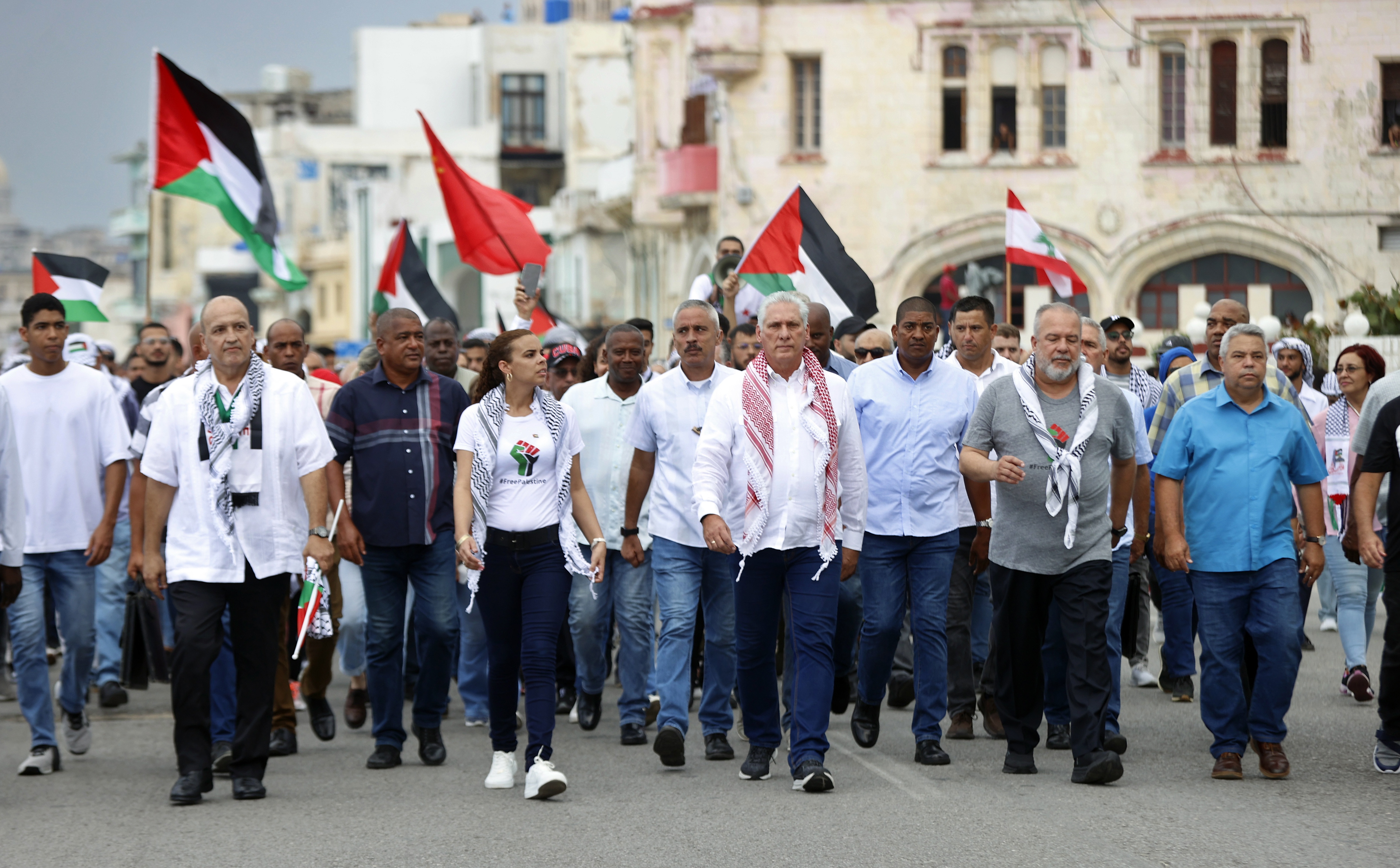 Cuban president leads pro-Palestinian march in Havana