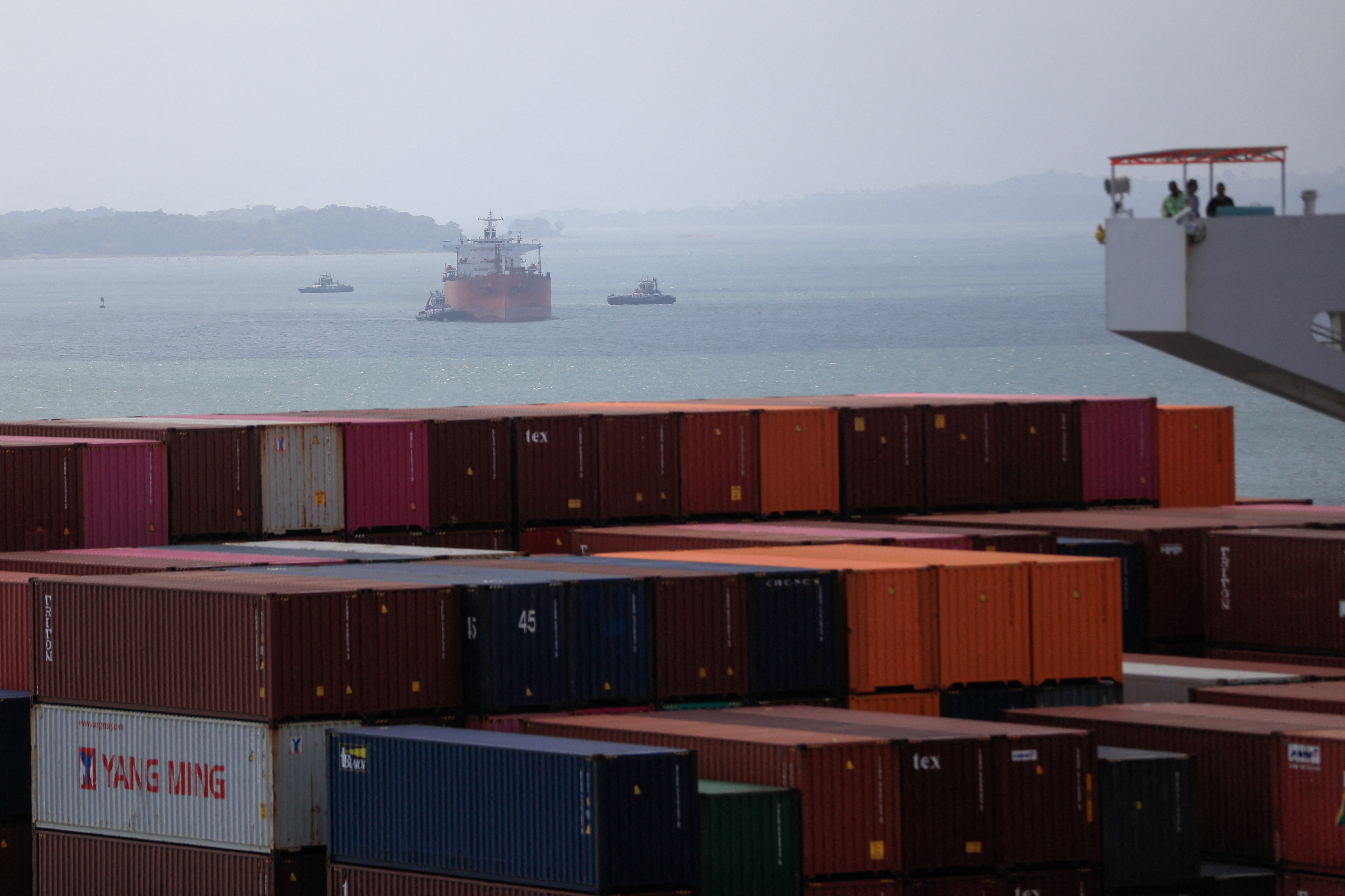 A cargo ship is pictured at the Panama Canal in Agua Clara, on the outskirts of Colon City, Panama, January 20, 2024. REUTERS/Roberto Cisneros