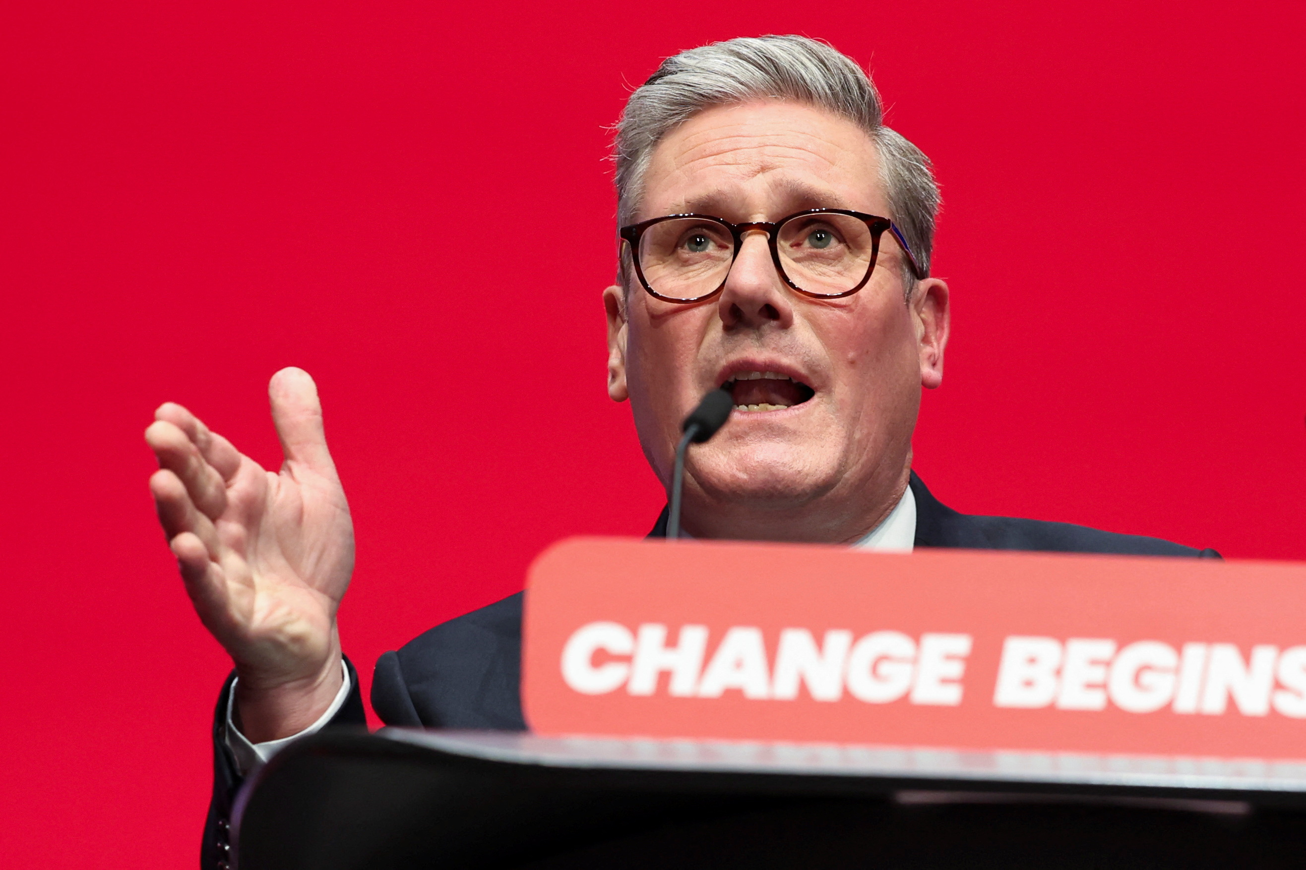 British Prime Minister Keir Starmer delivers his keynote speech at the Labour Party's annual conference in Liverpool, September 24, 2024.