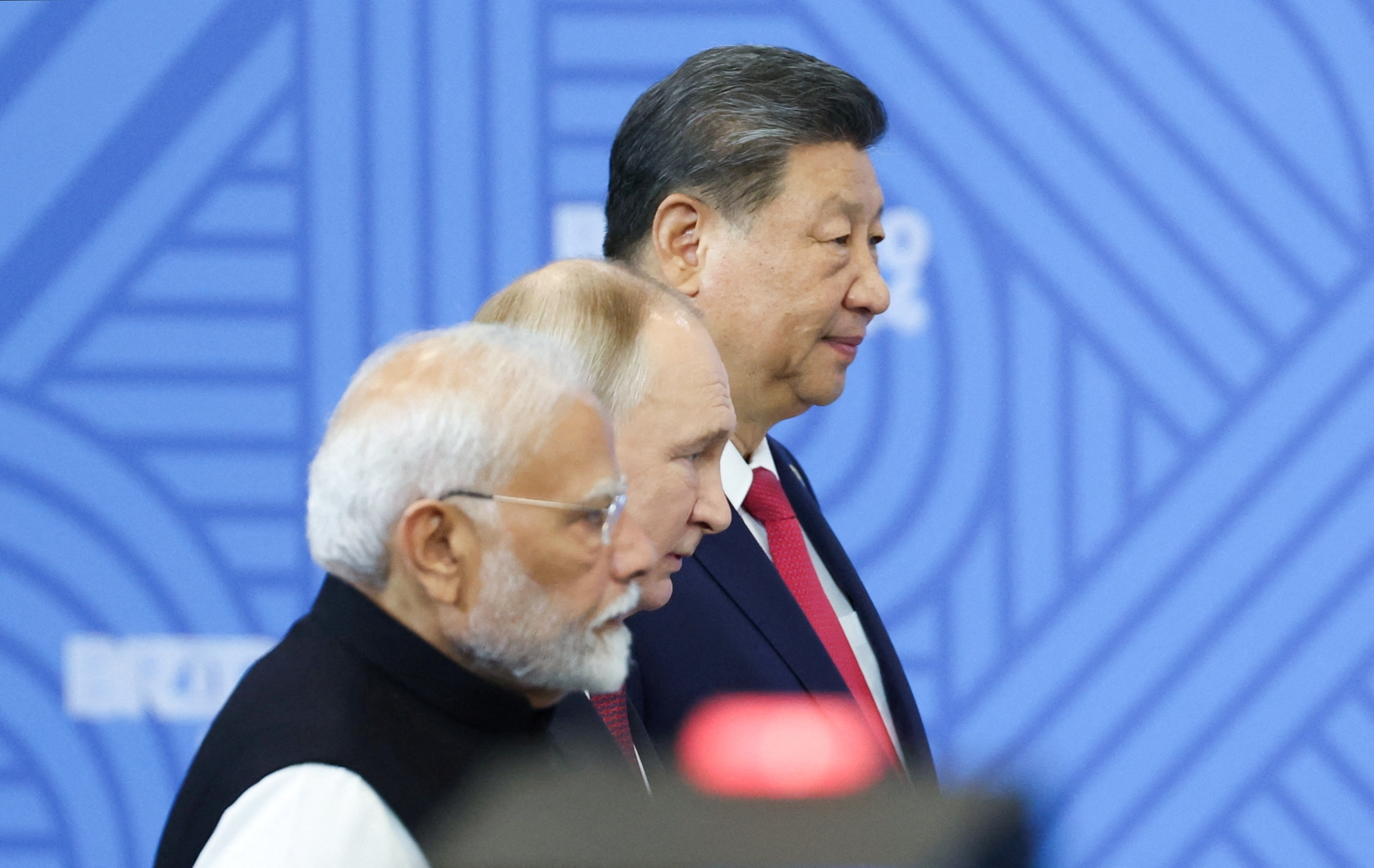 Chinese President Xi Jinping, Russian President Vladimir Putin and Indian Prime Minister Narendra Modi