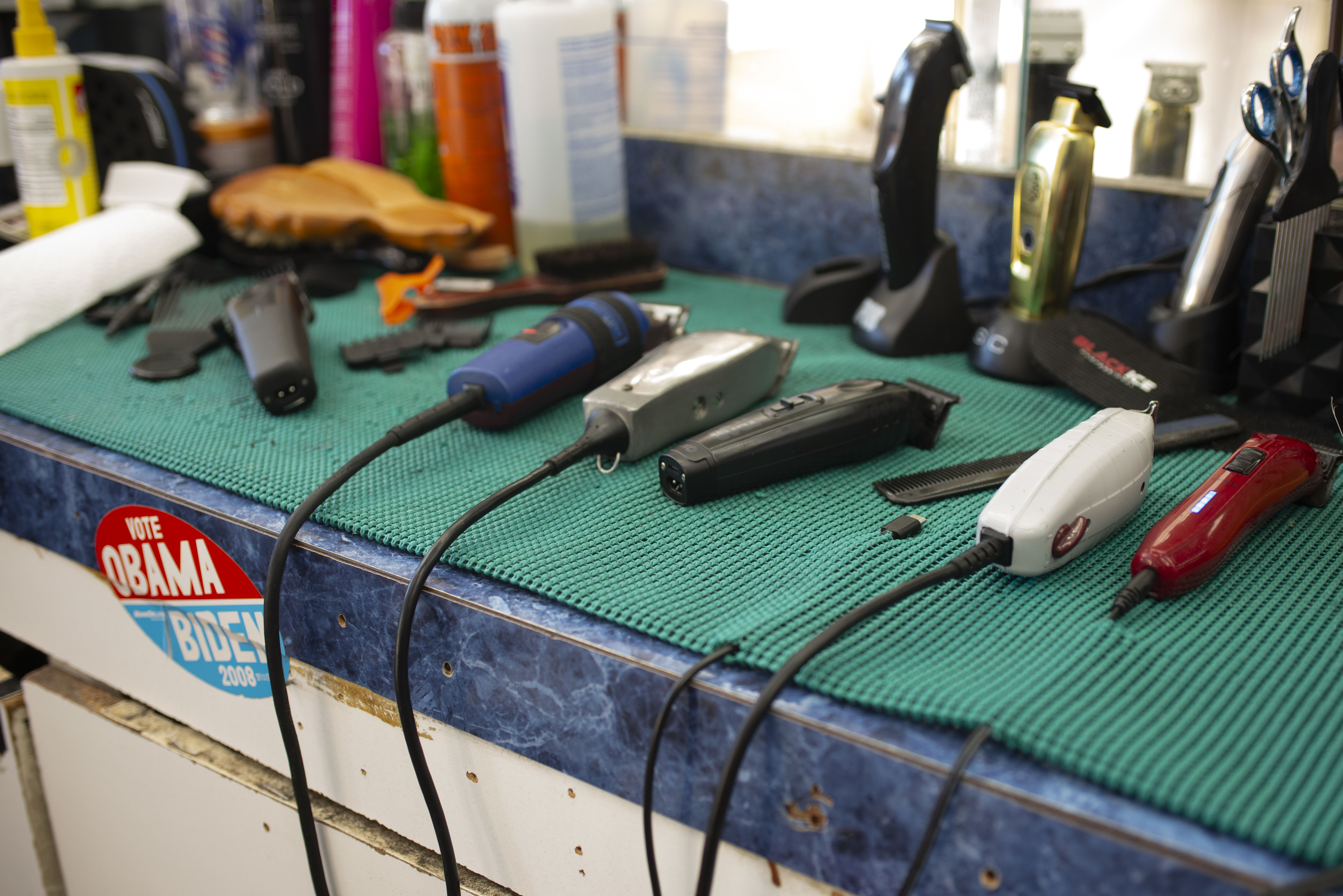 A Obama-Biden sticker is seen in Goody's shop in Austell, Georgia