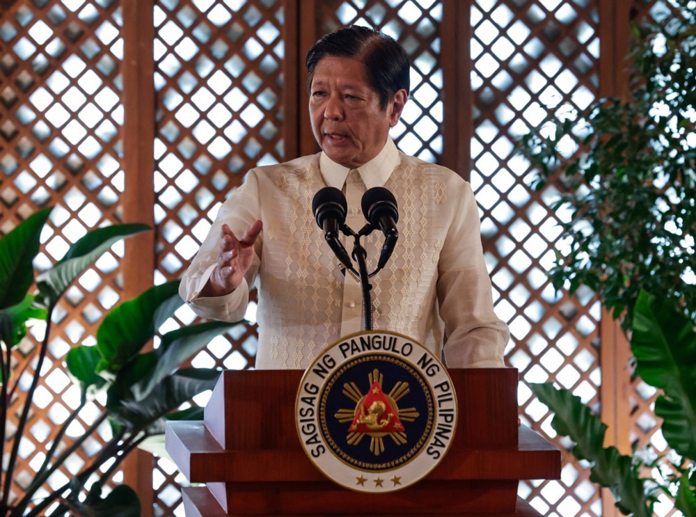 epa11709043 Philippine President Ferdinand Marcos Jr. delivers a speech after signing two new maritime laws during ceremonies at the Malacanang Presidential Palace in Manila, Philippines, 08 November 2024. The Maritime Zones Law identifies the archipelagic baselines and internal waters of the Philippines, while the Archipelagic Sea Lanes Law defines sea lanes that vessels may legitimately take within Philippine waters. The new laws come in the midst of the Philippines’ ongoing territorial dispute with China in several areas of the South China Sea. EPA-EFE/ROLEX DELA PENA