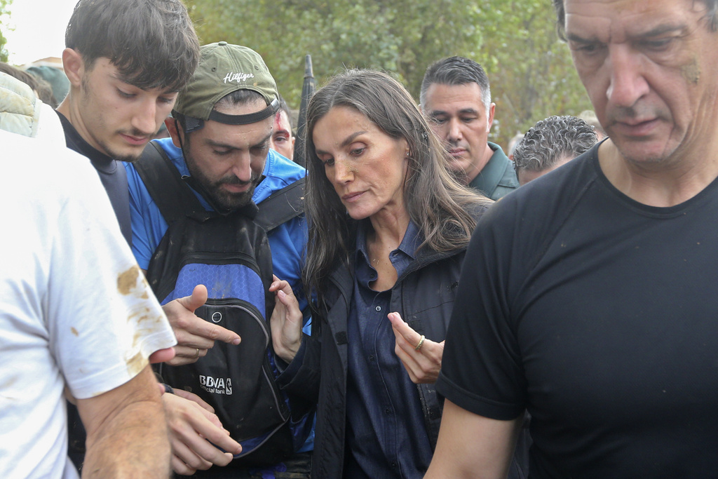 Spain's Queen Letizia speaks with people 