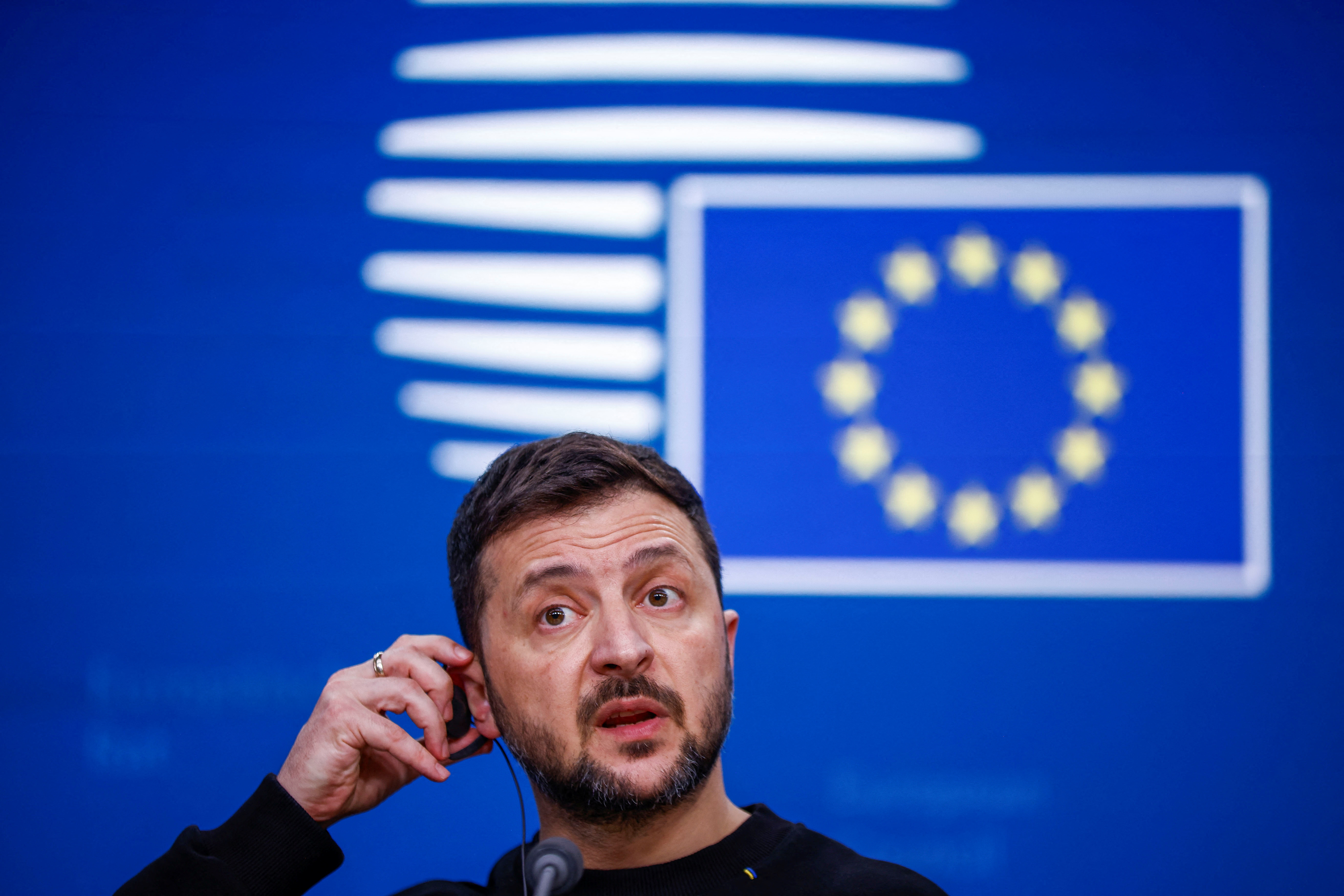 Ukraine's President Volodymyr Zelenskiy looks on as he attends a European Union leaders summit in Brussels, Belgium, December 19, 2024.