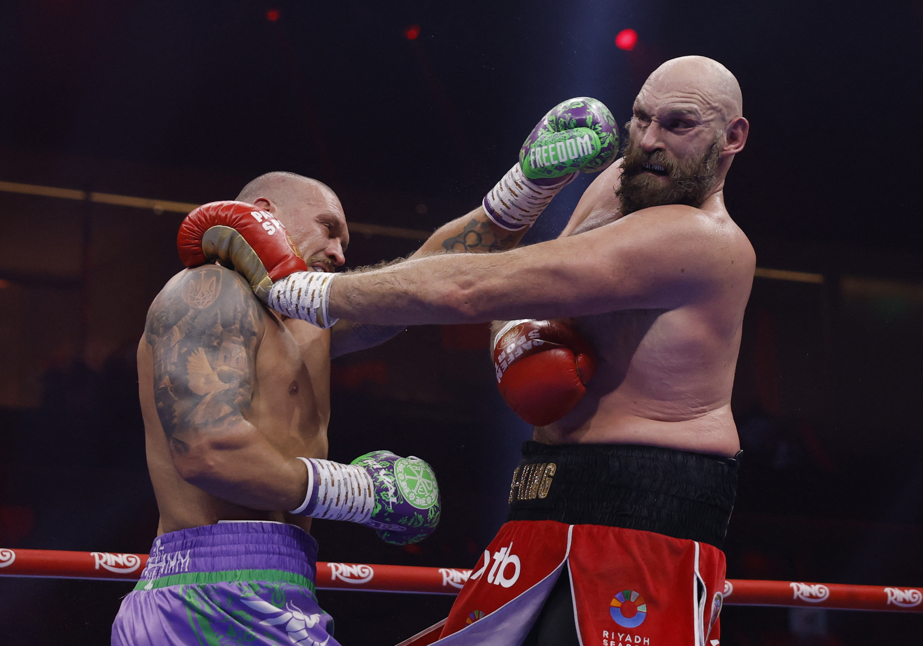 Tyson Fury, right, has not fought since losing a heavyweight world title bout against Oleksandr Usyk on December 22, 2024 at the Kingdom Arena, Riyadh, Saudi Arabia