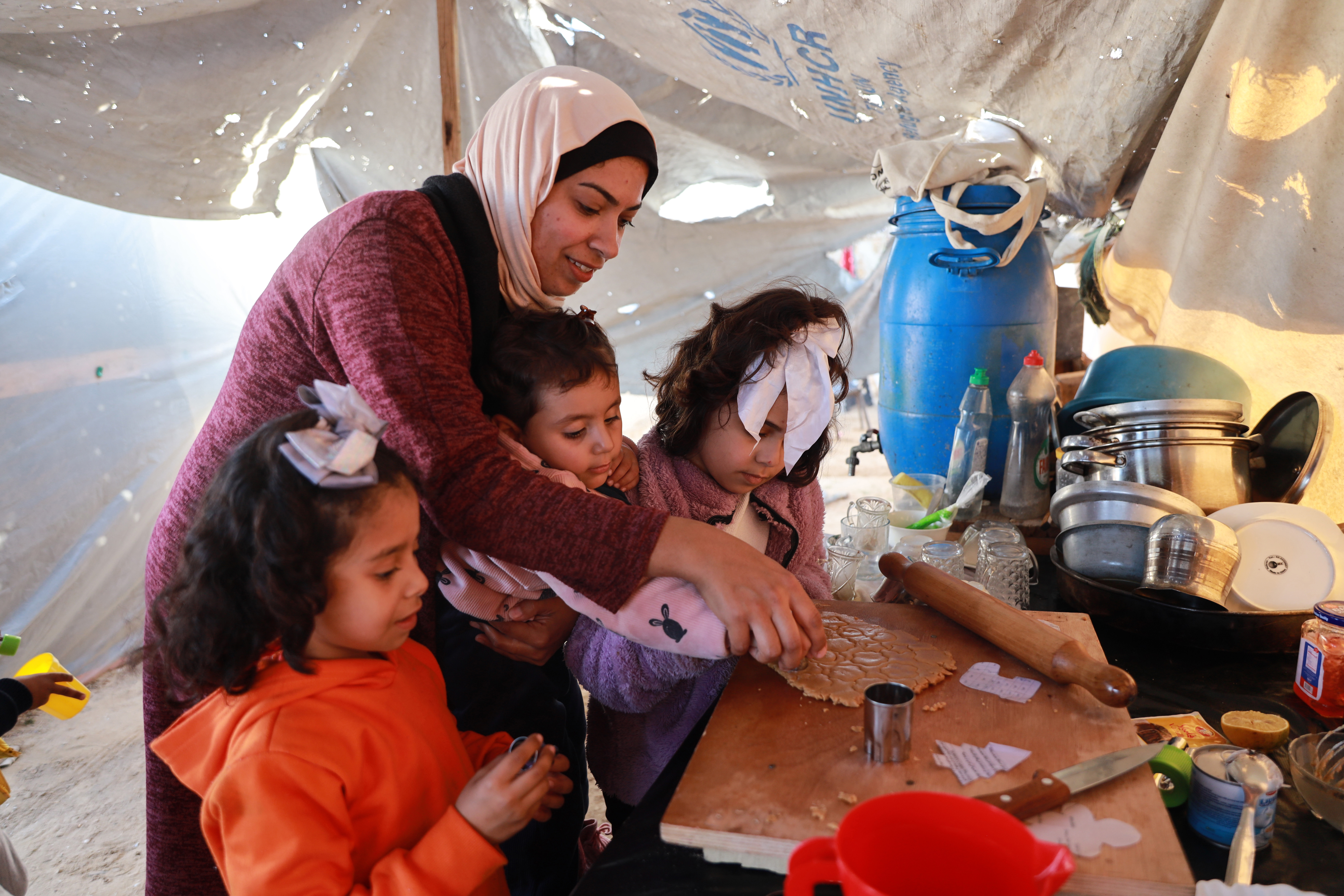 Christmas cookies baked in a displacement tent