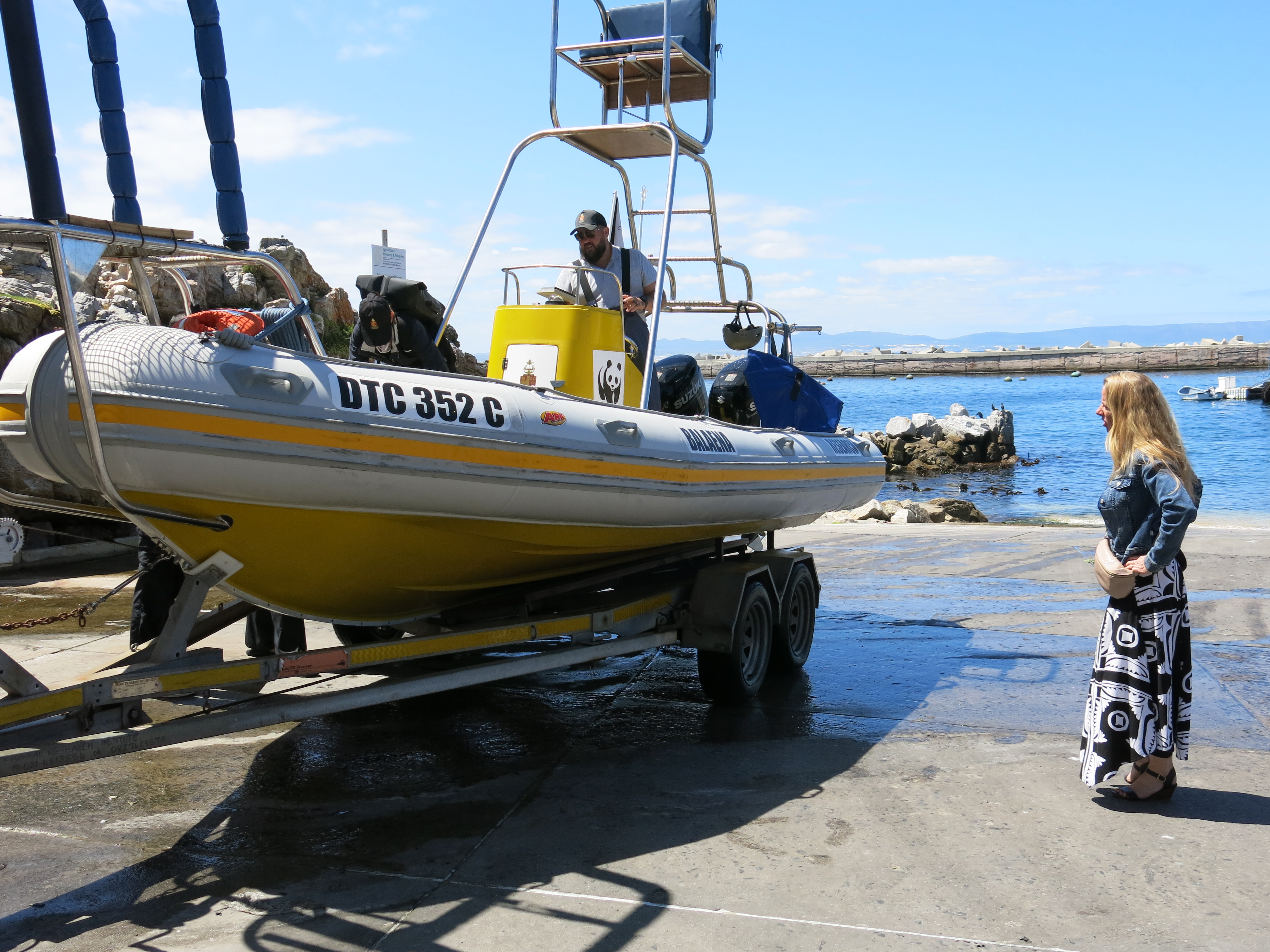 Els Vermeulen, who heads up the Whale Unit for the University of Pretoria’s Mammal Research Institute, watches over the Balaena, the Whale Unit’s six-metre (19.7-foot) inflatable research vessel
