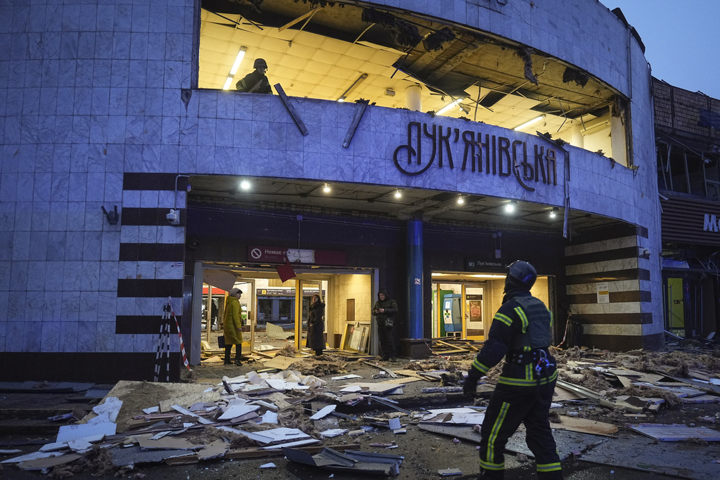 Damaged metro station after a Russian missile attack in Kyiv