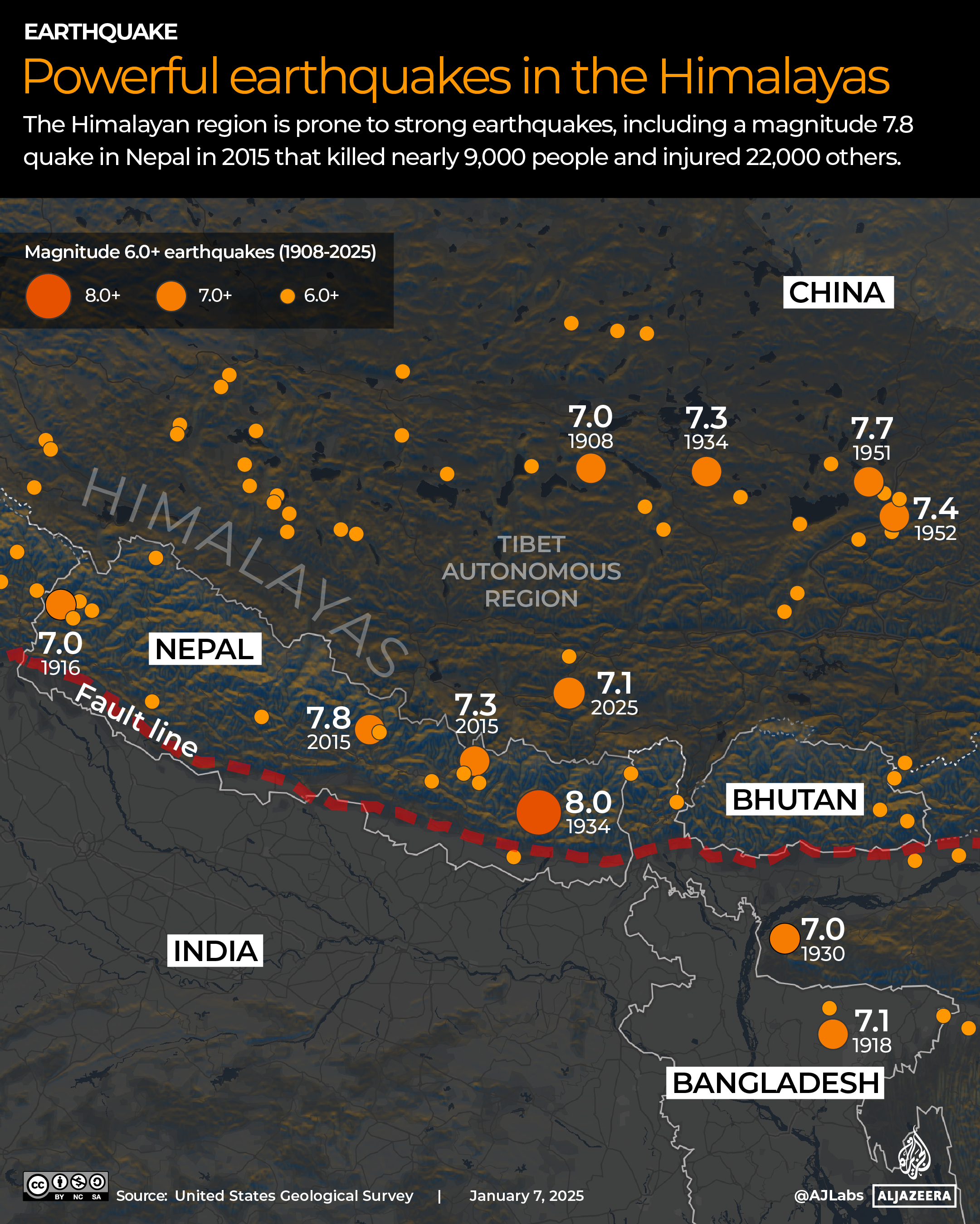 INTERACTIVE - EARTHQUAKE - Tibet Himalayas Nepal-1736240272