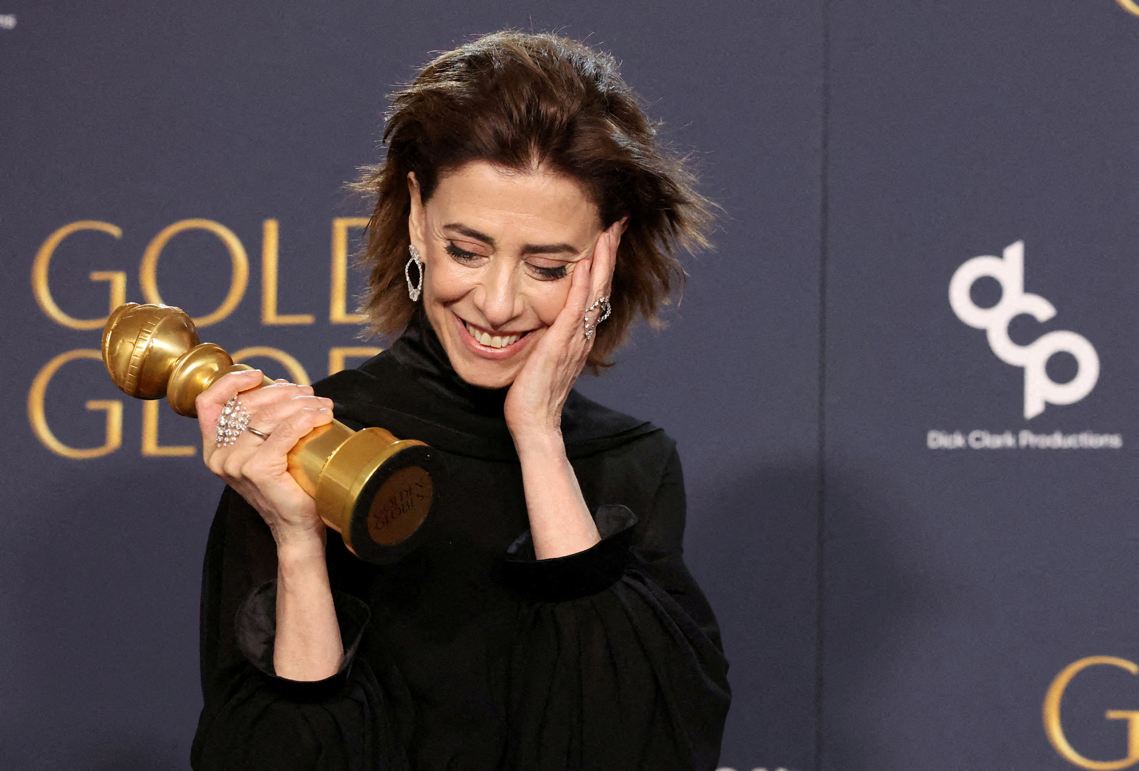 Actor Fernanda Torres poses in January with her Golden Globe award for the film I'm Still Here