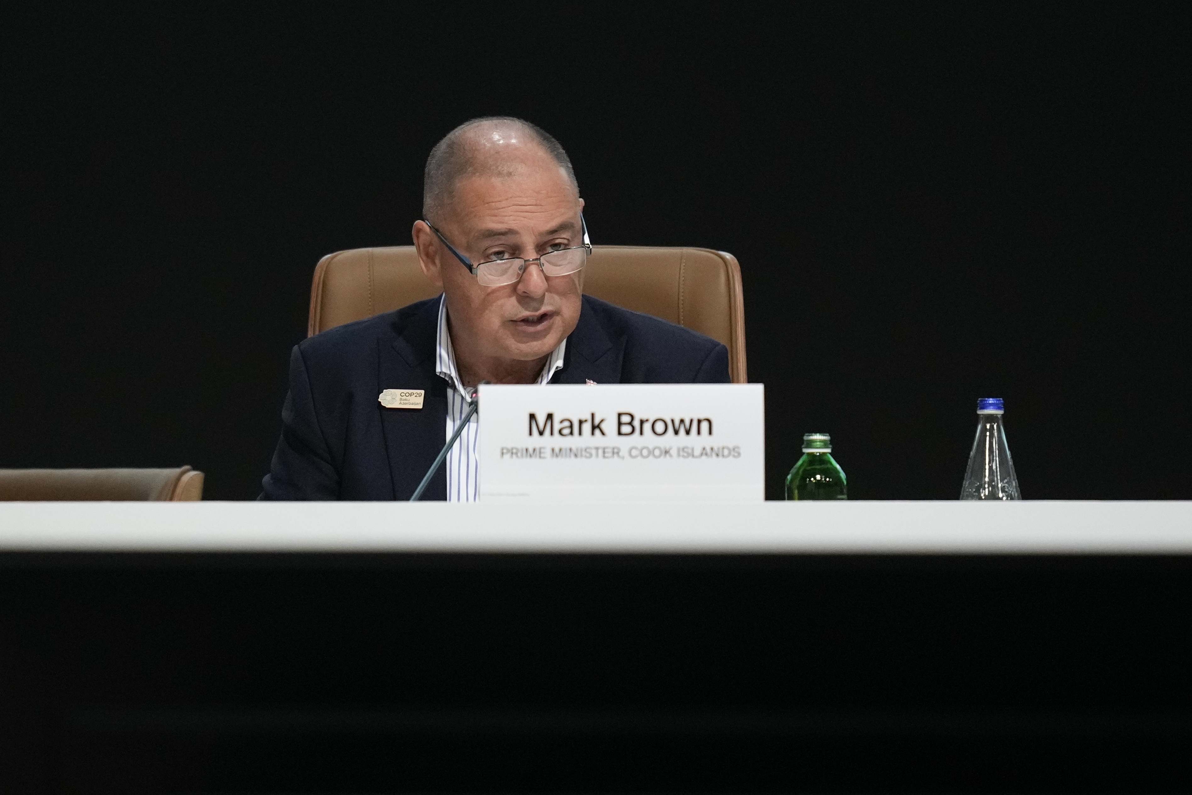 Cook Islands Prime Minister Mark Brown speaks at a UN climate summit