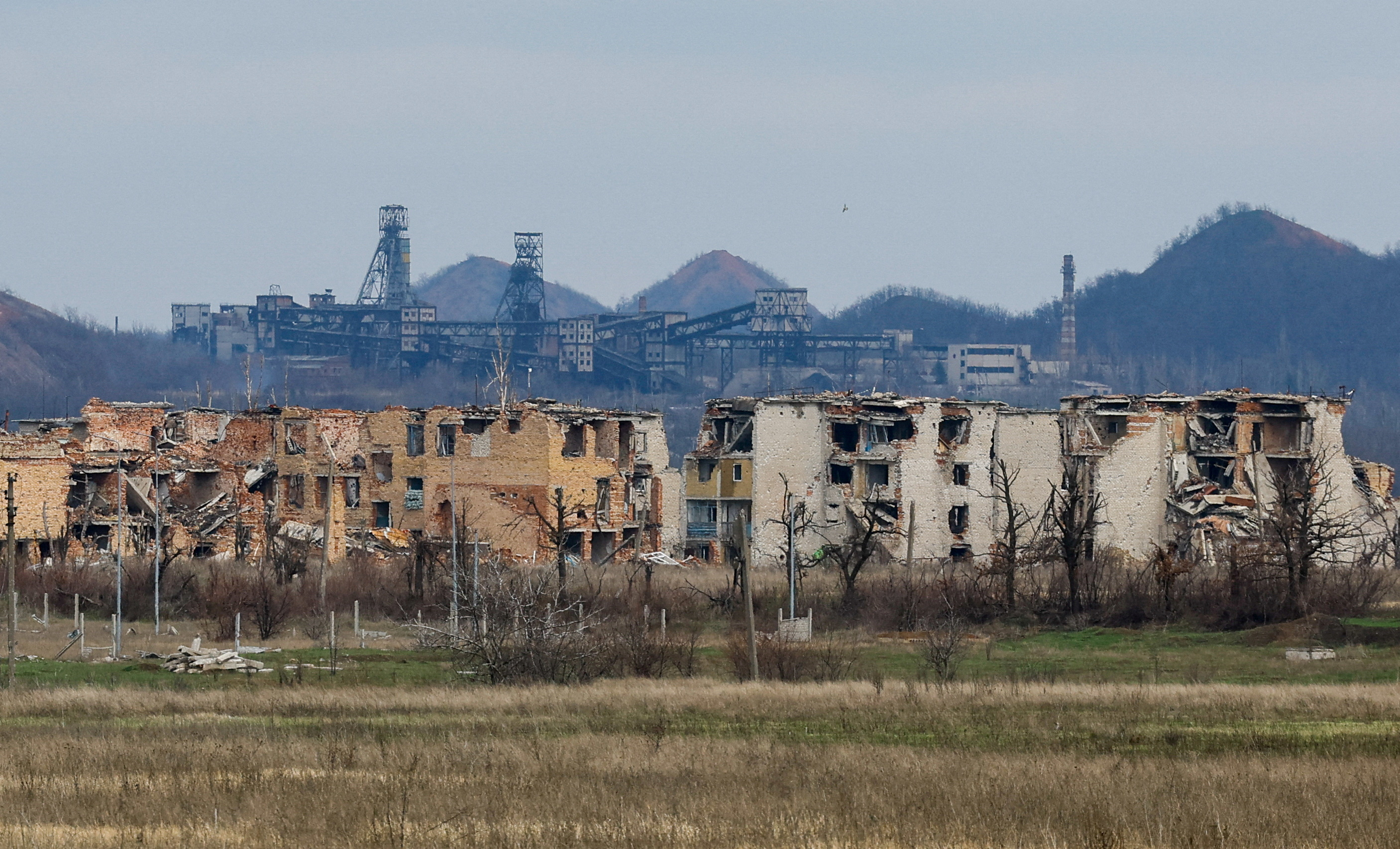 The abandoned town of Marinka, in a Russian-occupied area of Ukraine’s Donetsk region, on April 1, 2025