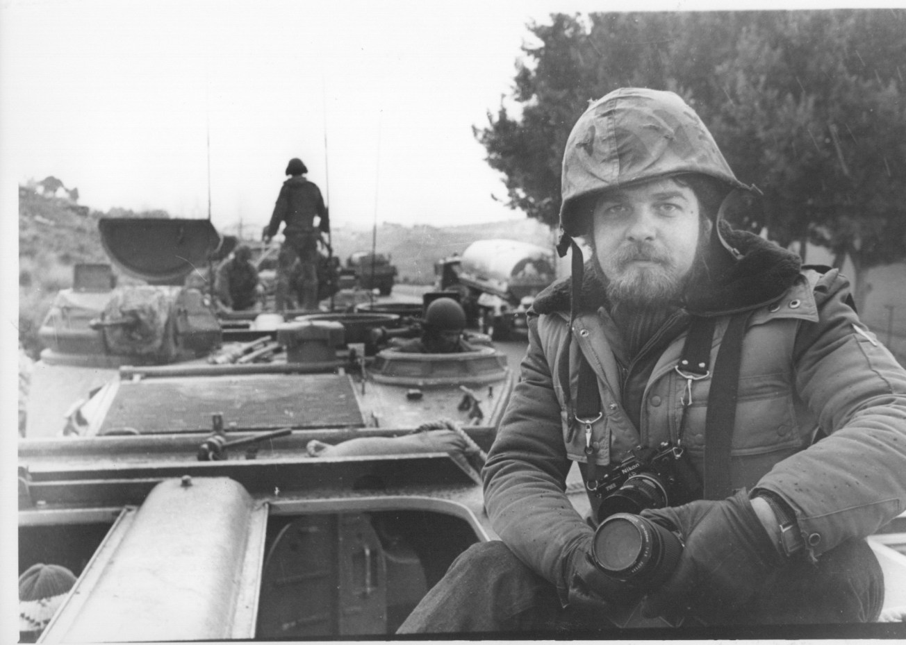 Claude Salhani riding atop an amphibIous landing craft with US Marines in Lebanon, 1983.