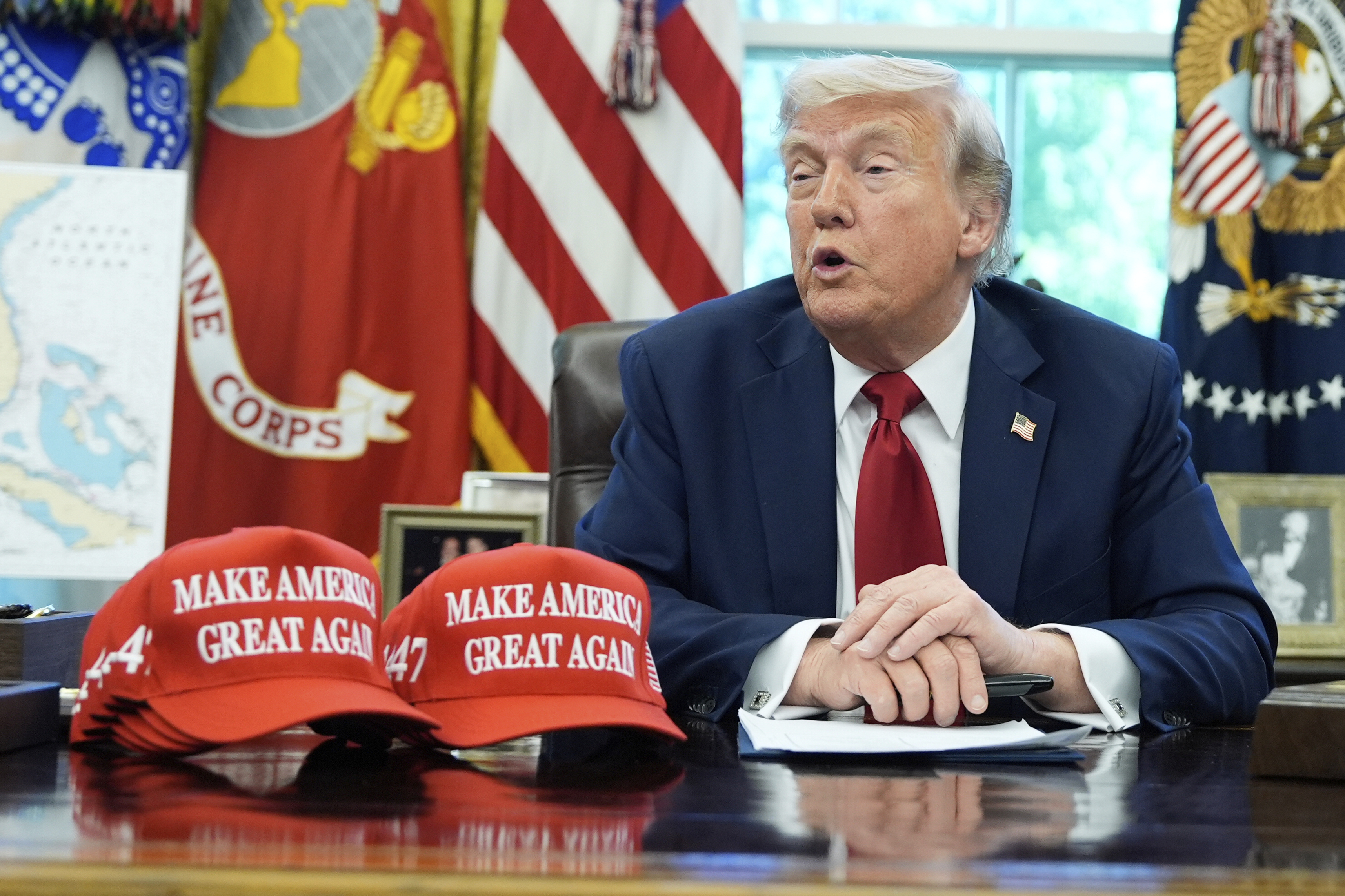 US President Donald Trump in the Oval Office of the White House, April 23