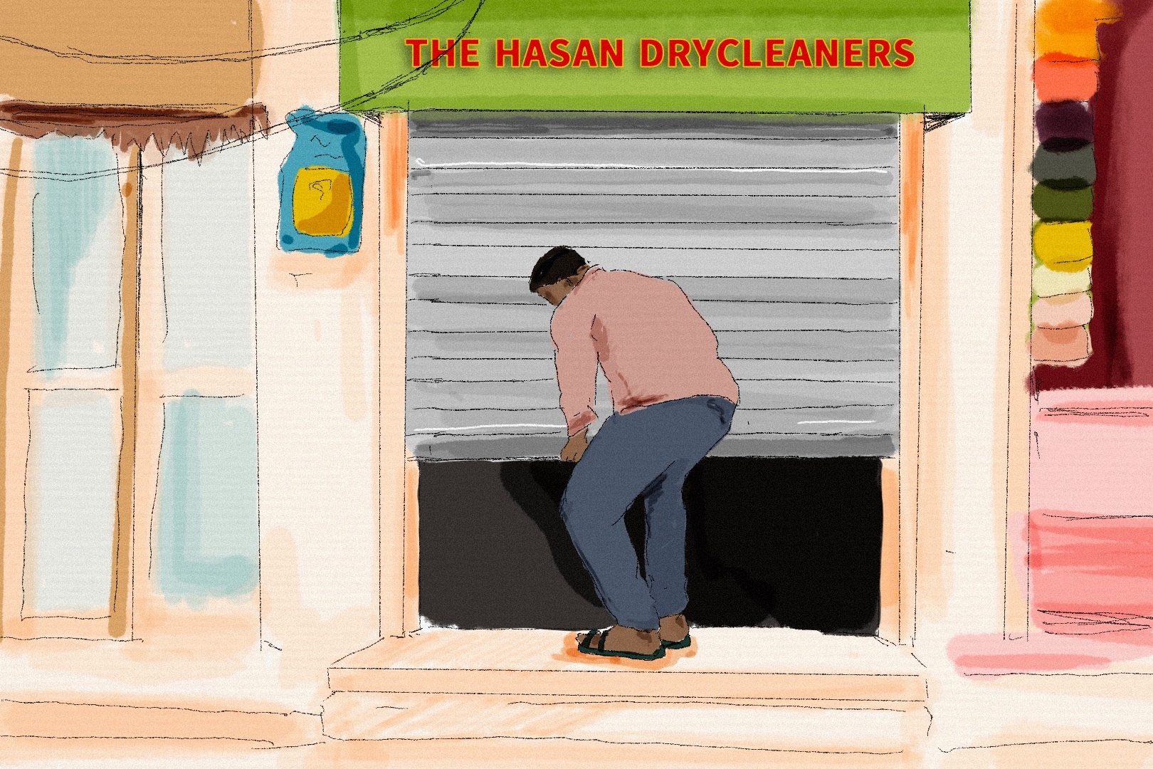 Hasan has struggled to find customers since returning to Nanda Nagar, but still opens his store every morning at 8am