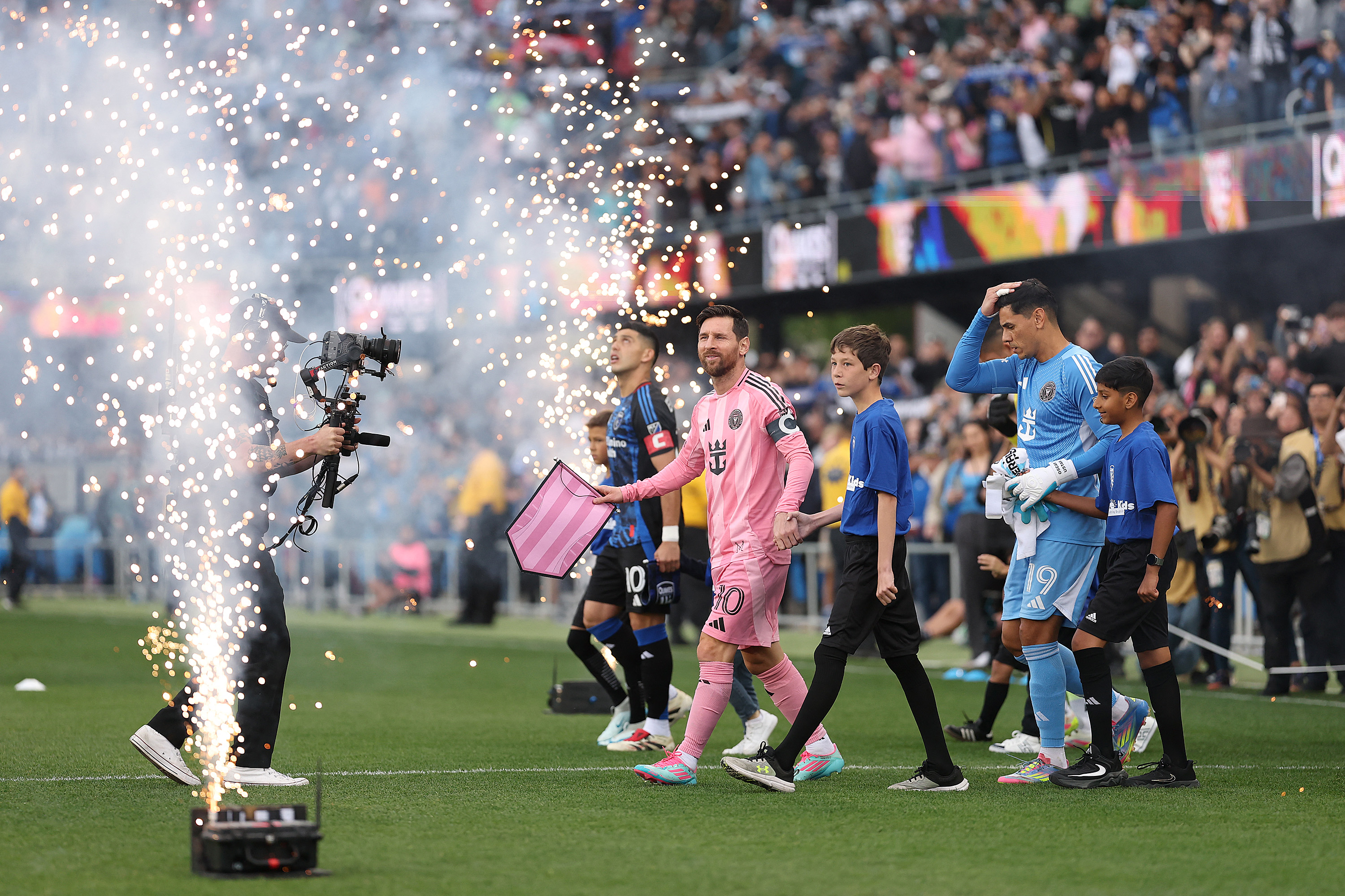 Lionel Messi reacts.