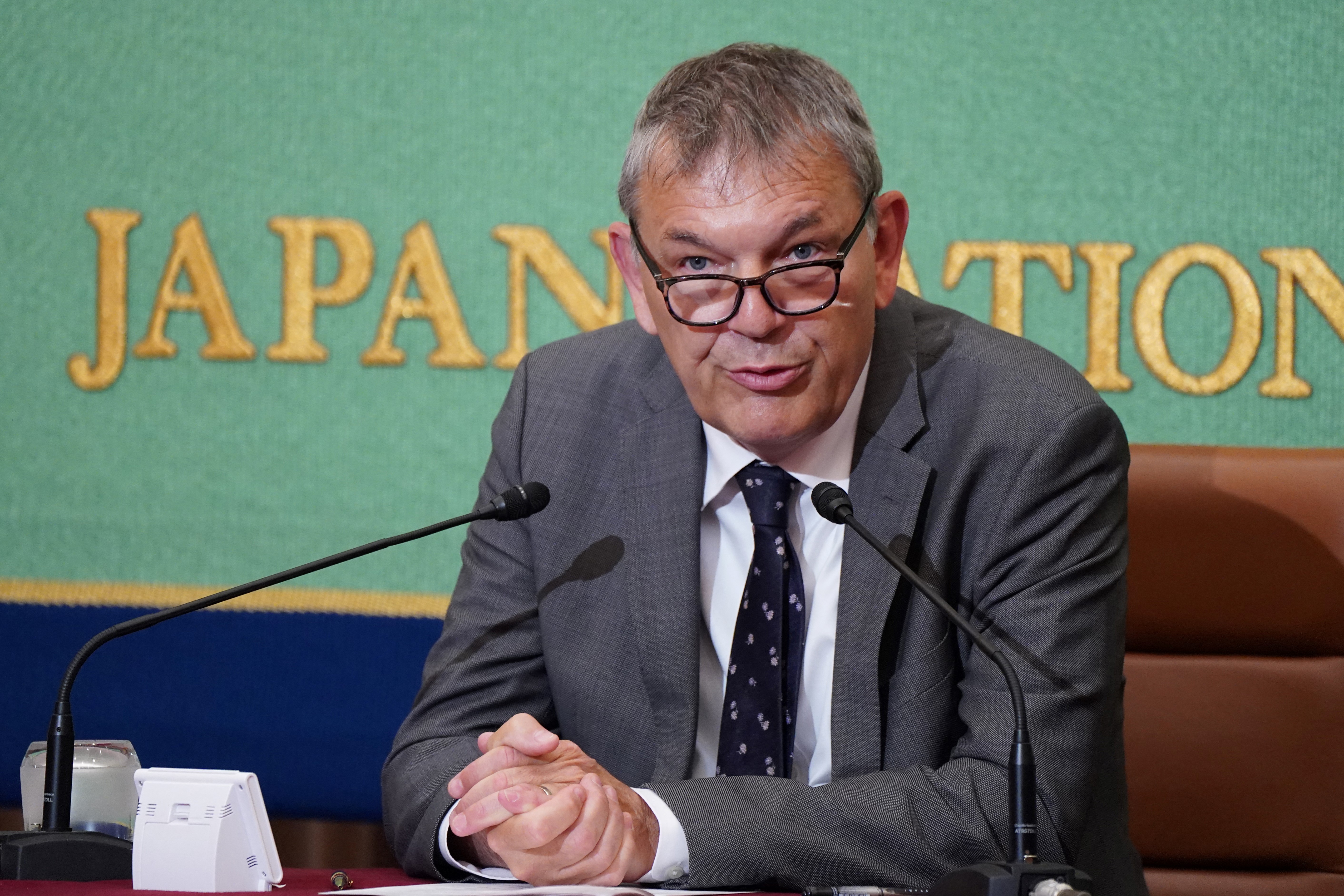 Philippe Lazzarini, commissioner-general of the United Nations Relief and Works Agency for Palestine Refugees in the Near East (UNRWA), speaks during a press conference at the Japan National Press Club in Tokyo on May 28, 2025.
