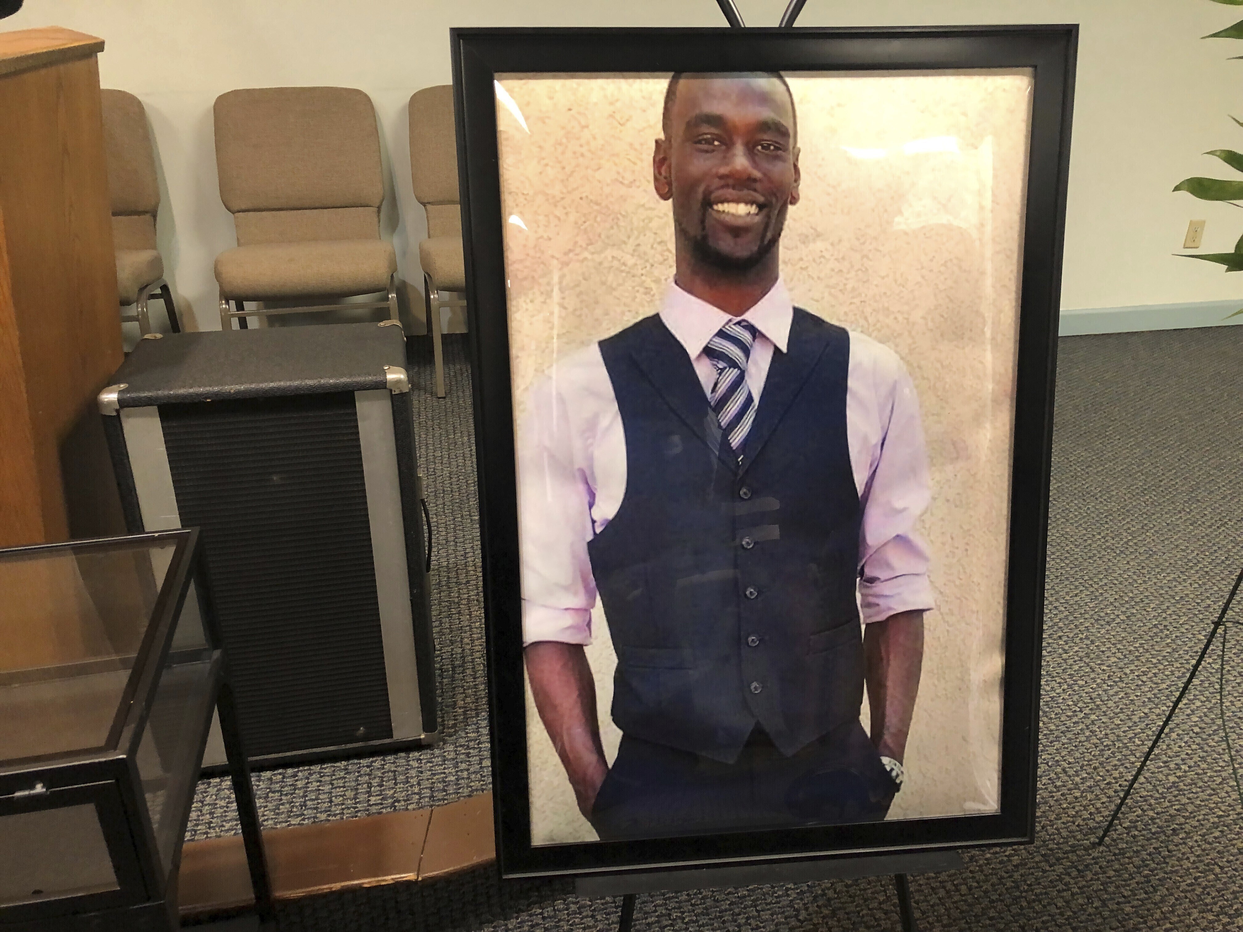 A portrait of Tyre Nichols is displayed at his memorial service on January 17, 2023, in Memphis, Tennessee