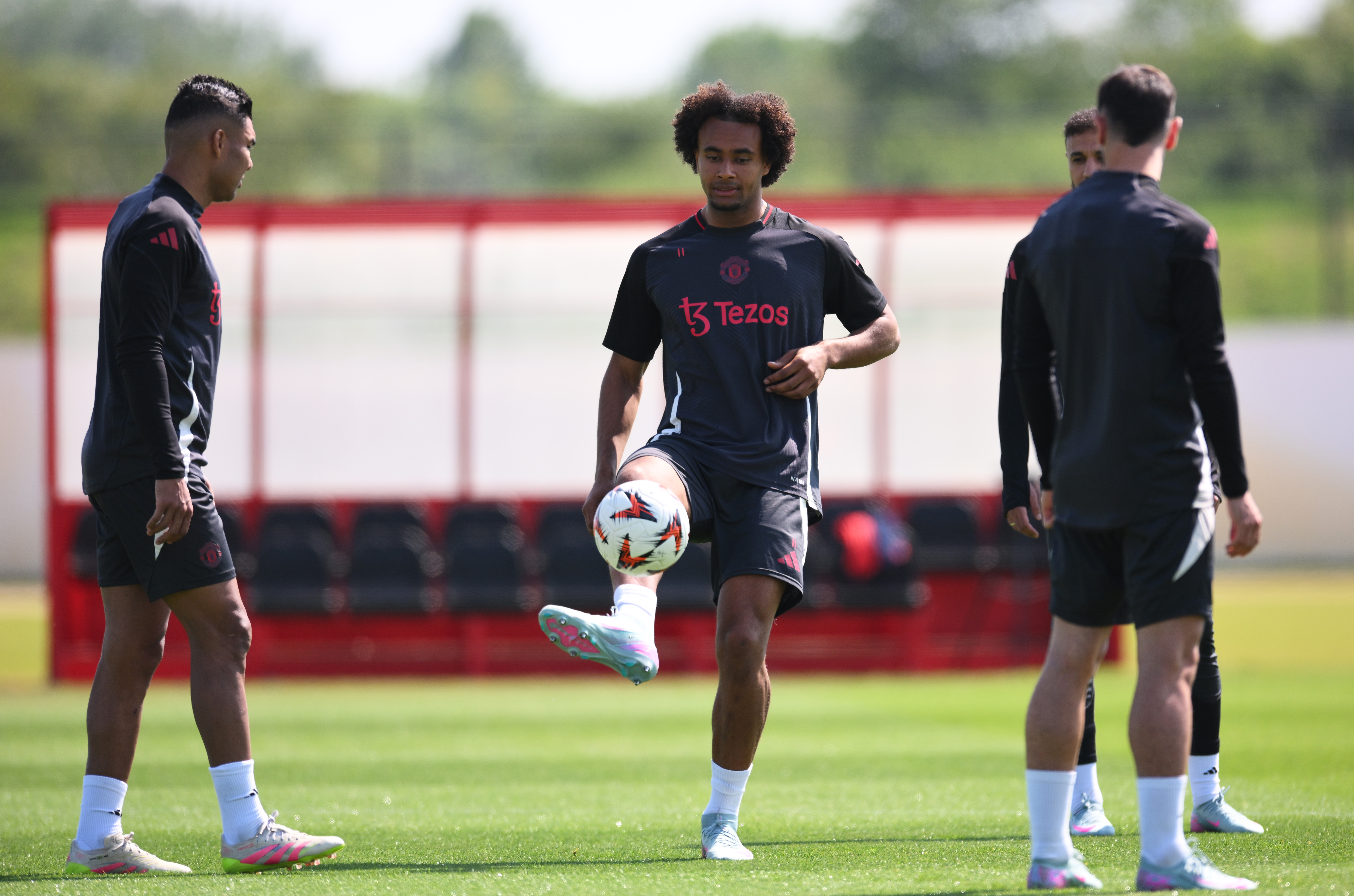 Sidelined Manchester United striker Joshua Zirkzee, centre, could still play a part in the UEFA Europa League Final 2025 against Tottenham