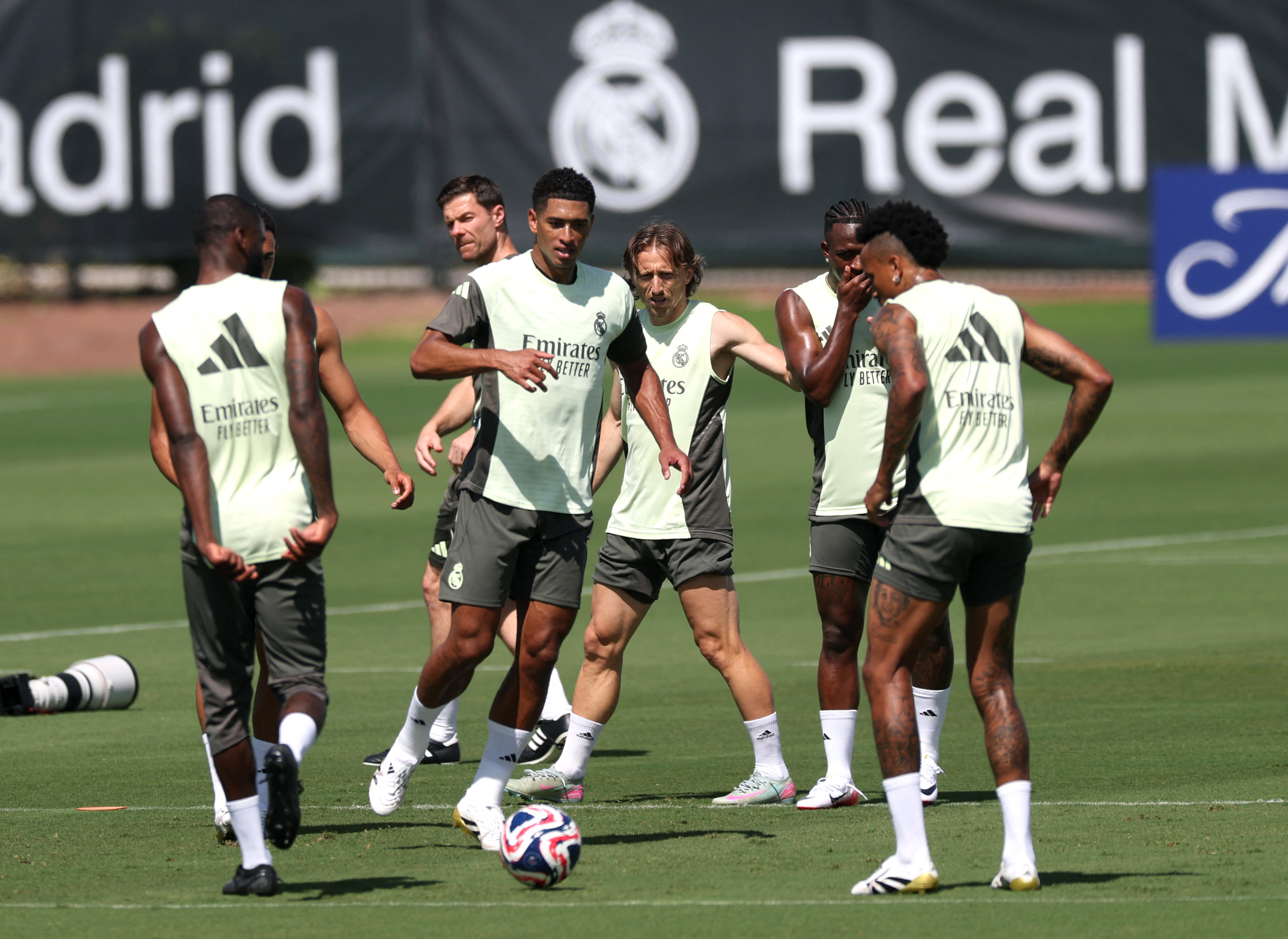 Real Madrid's Jude Bellingham, Luka Modric, Vinicius Junior and Eder Militao during training ahead of the FIFA Club World Cup match with Al Hilal