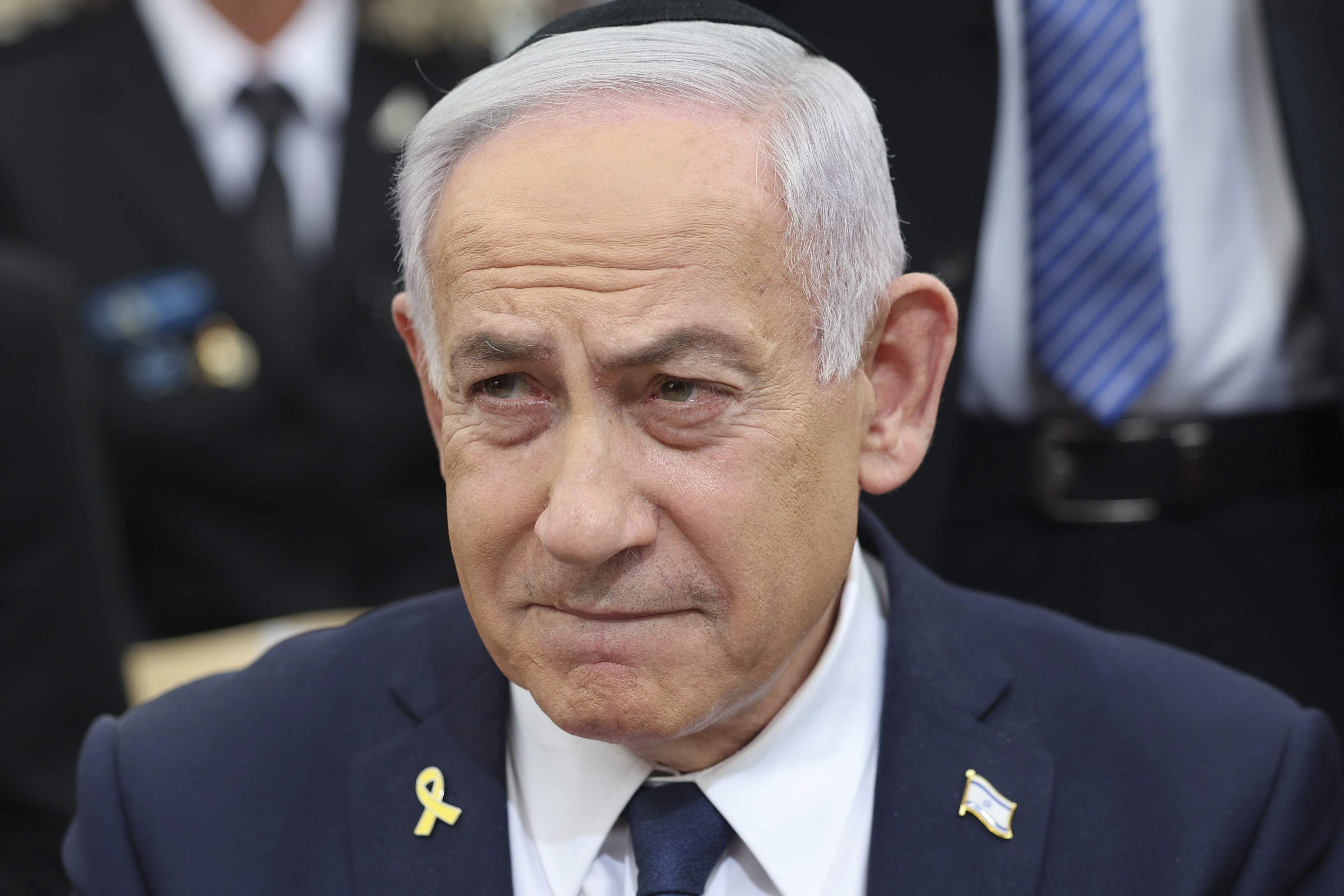 FILE - Israeli Prime Minister Benjamin Netanyahu attends a ceremony on the eve of Israel's Remembrance Day for fallen soldiers at the Yad LaBanim Memorial in Jerusalem on April 29, 2025. (Abir Sultan/Pool Photo via AP, File)