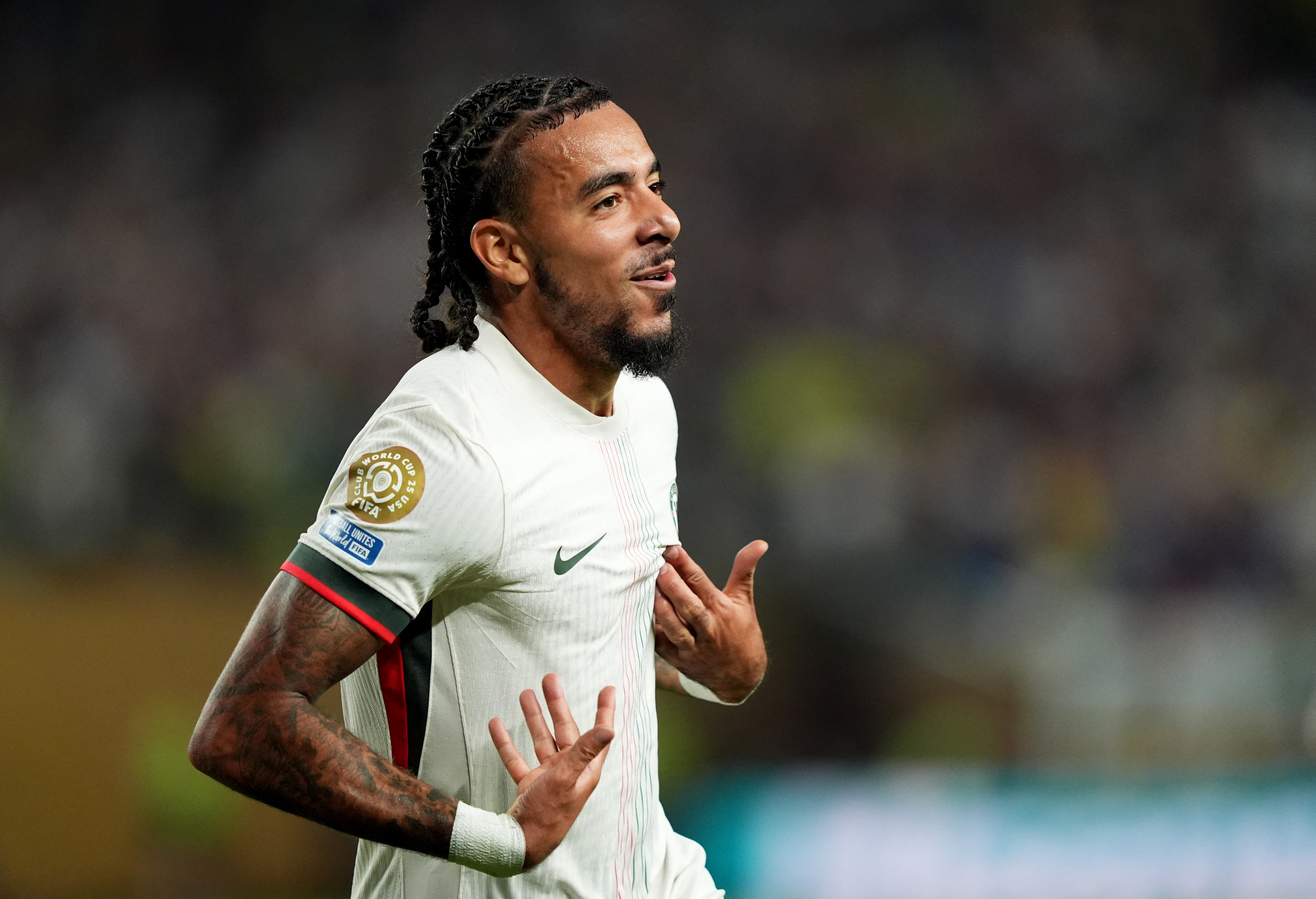 Chelsea's Malo Gusto celebrates their second goal, an own goal scored by Palmeiras' Weverton