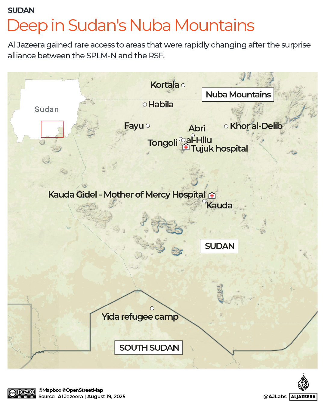 Map of the Nuba Mountains area