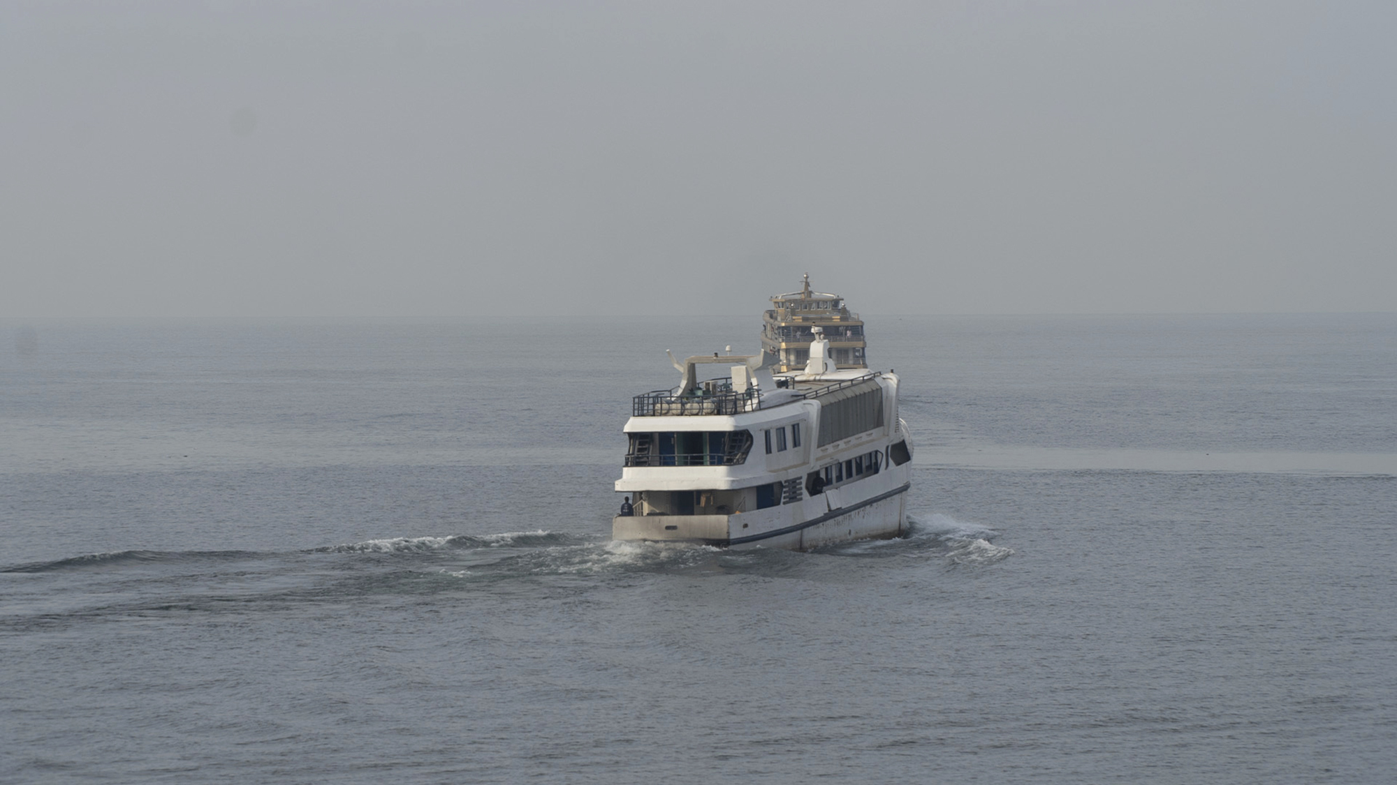 A ferry leaves Goma, the Democratic Republic of Congo, Sunday, Oct. 6, 2024, for Bukavu on lake Kivu.
