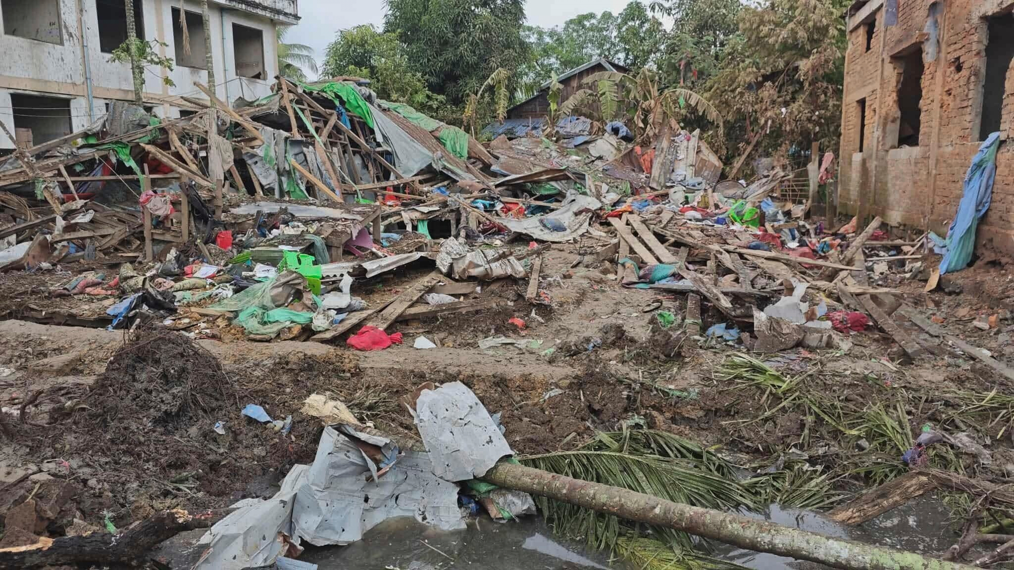 Debris is seen after an alleged army air strike hit two private schools.