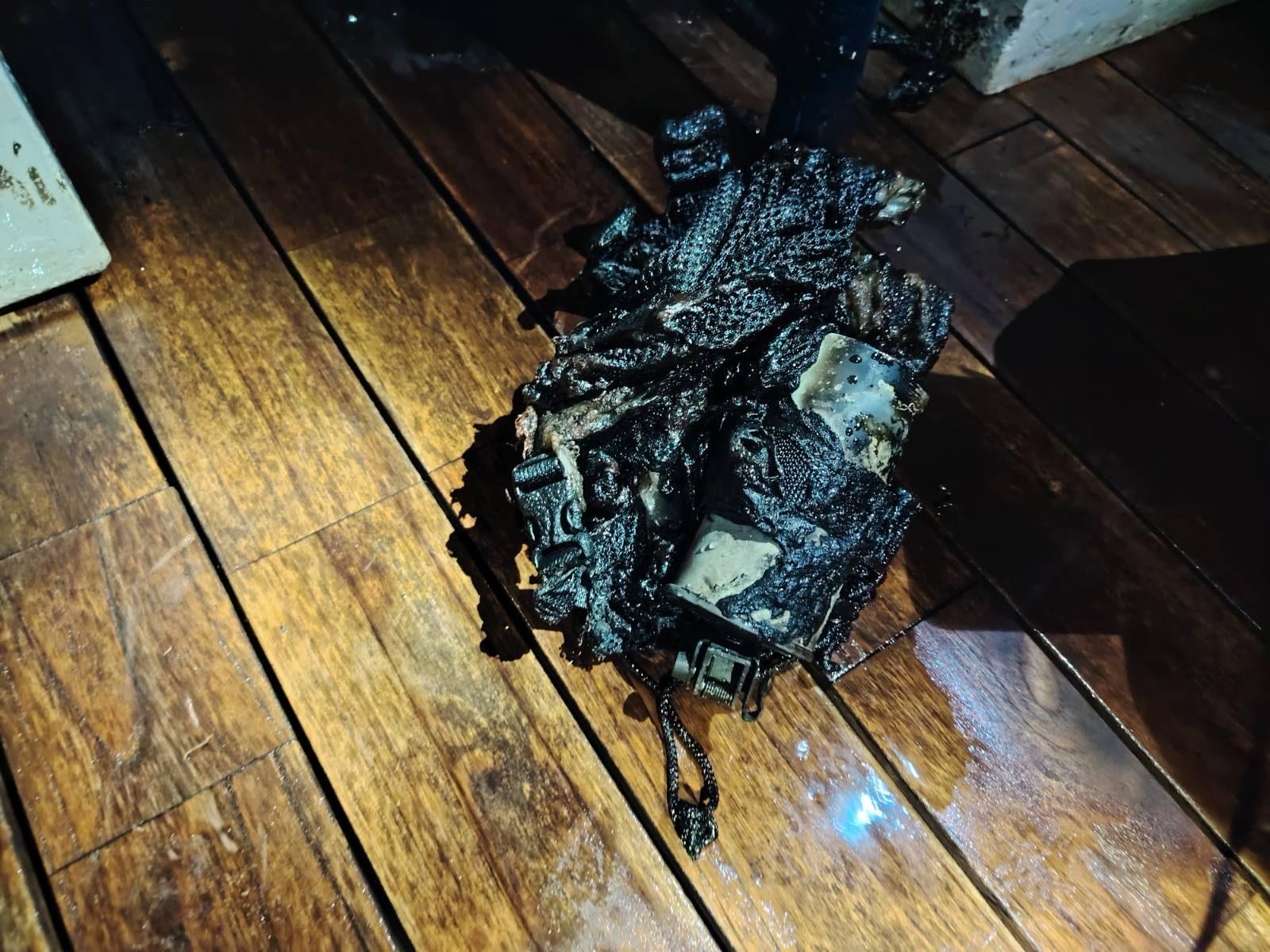 The remnants of the projectile used in Tuesday night’s attack on the Sumud Flotilla