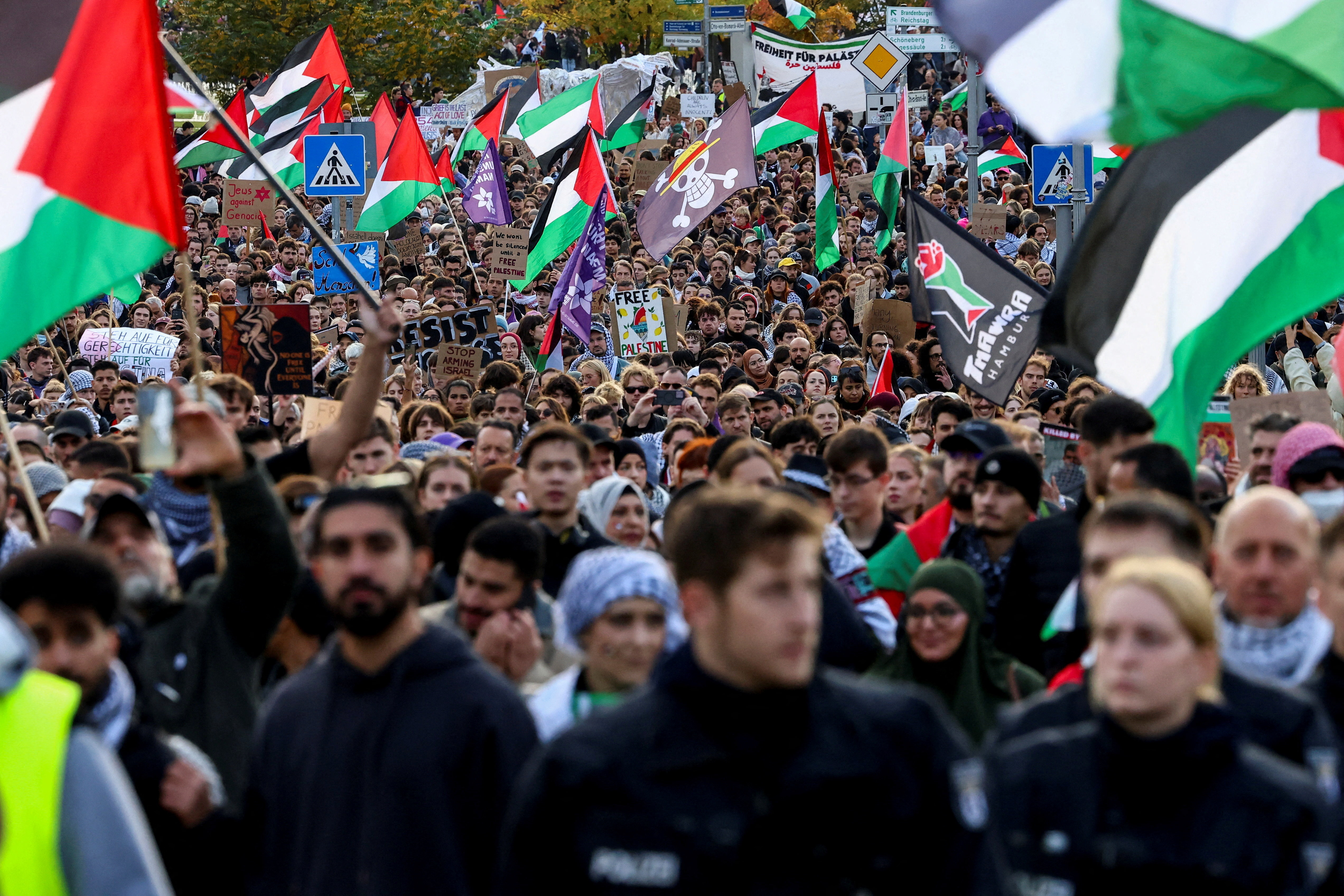 People attend a "United for Gaza" demonstration