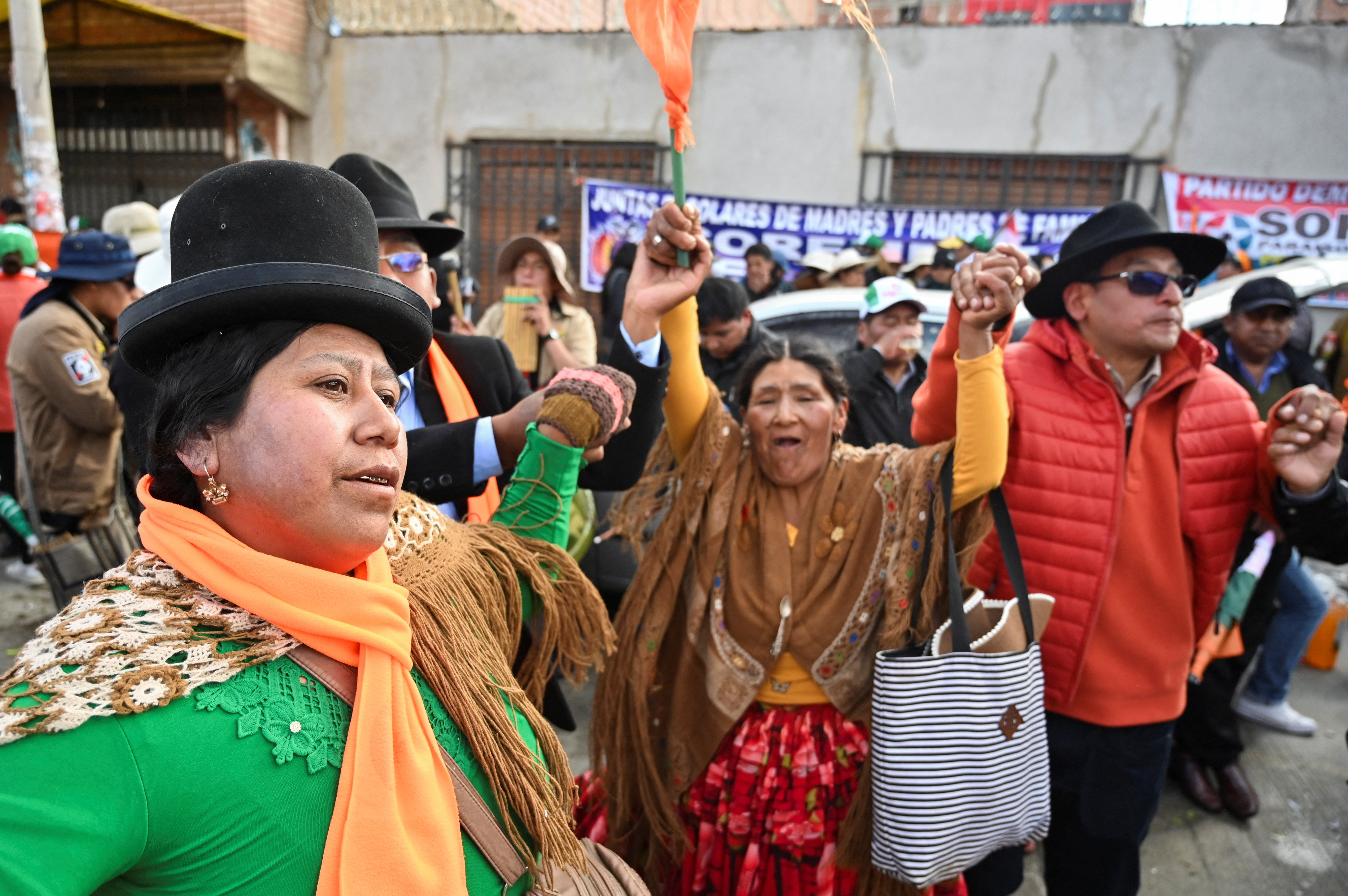Supporters gather to support Rodrigo Paz
