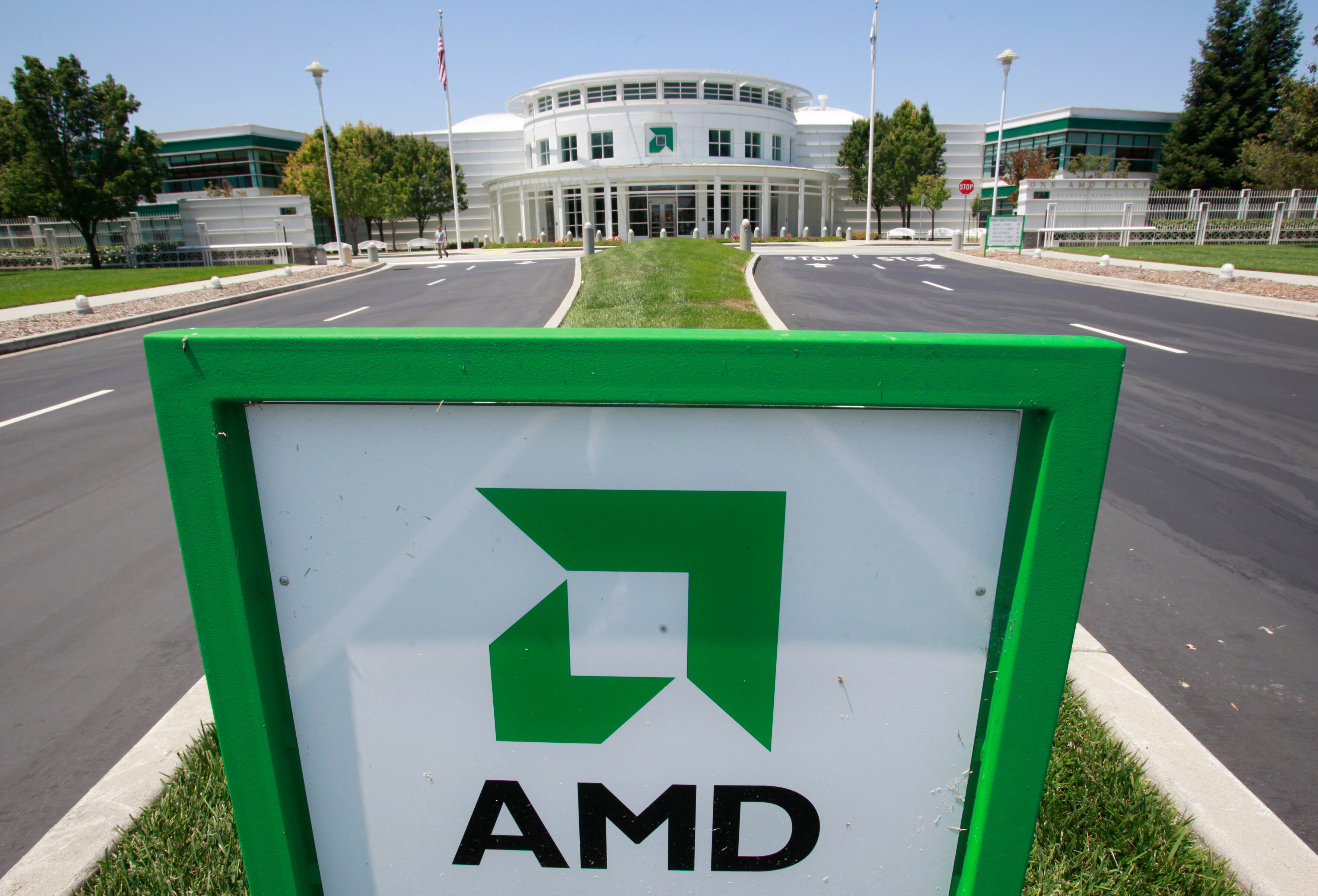 an entrance to the Advanced Micro Devices Inc. (AMD) headquarters in Sunnyvale, California, US